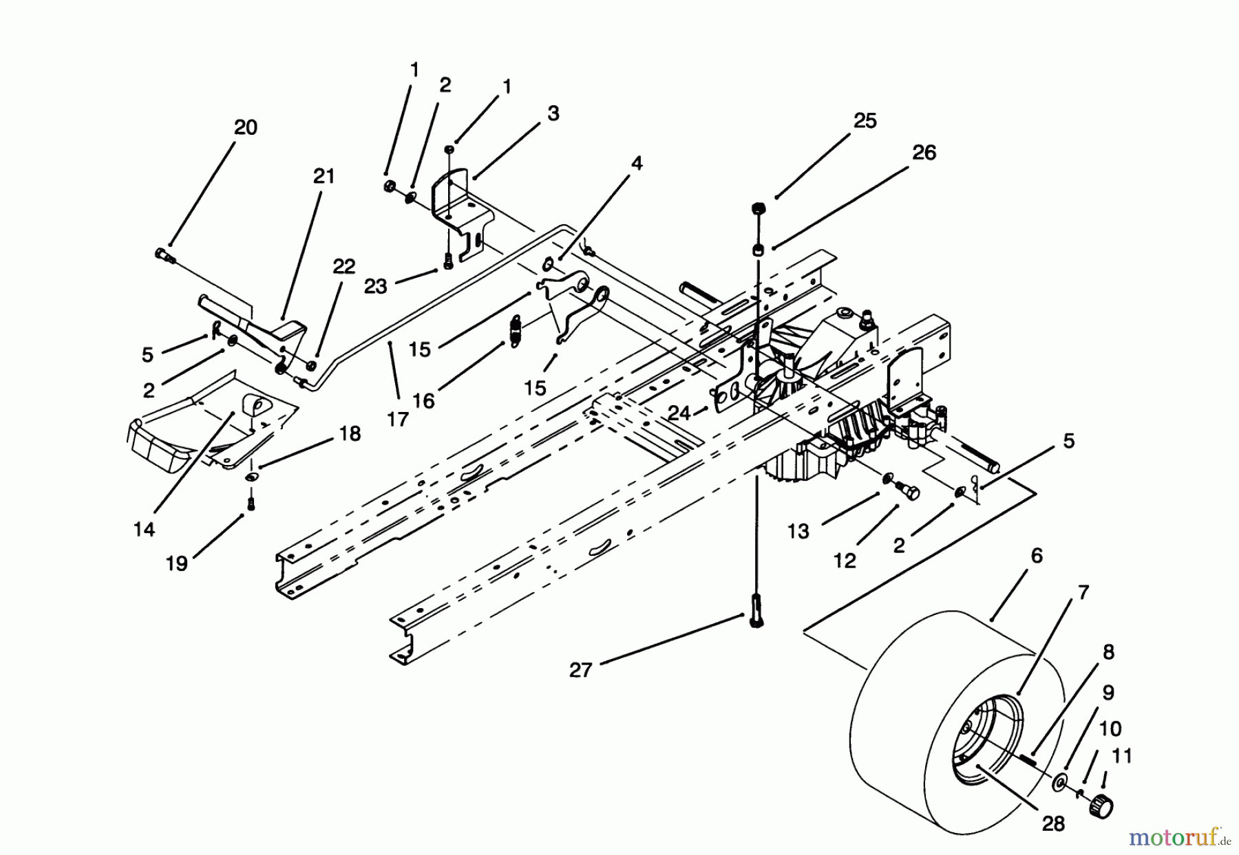 Toro Neu Mowers, Lawn & Garden Tractor Seite 1 71203 (12-38HXL) - Toro 12-38HXL Lawn Tractor, 1993 (3900001-3999999) SPEED CONTROL & REAR WHEEL ASSEMBLY