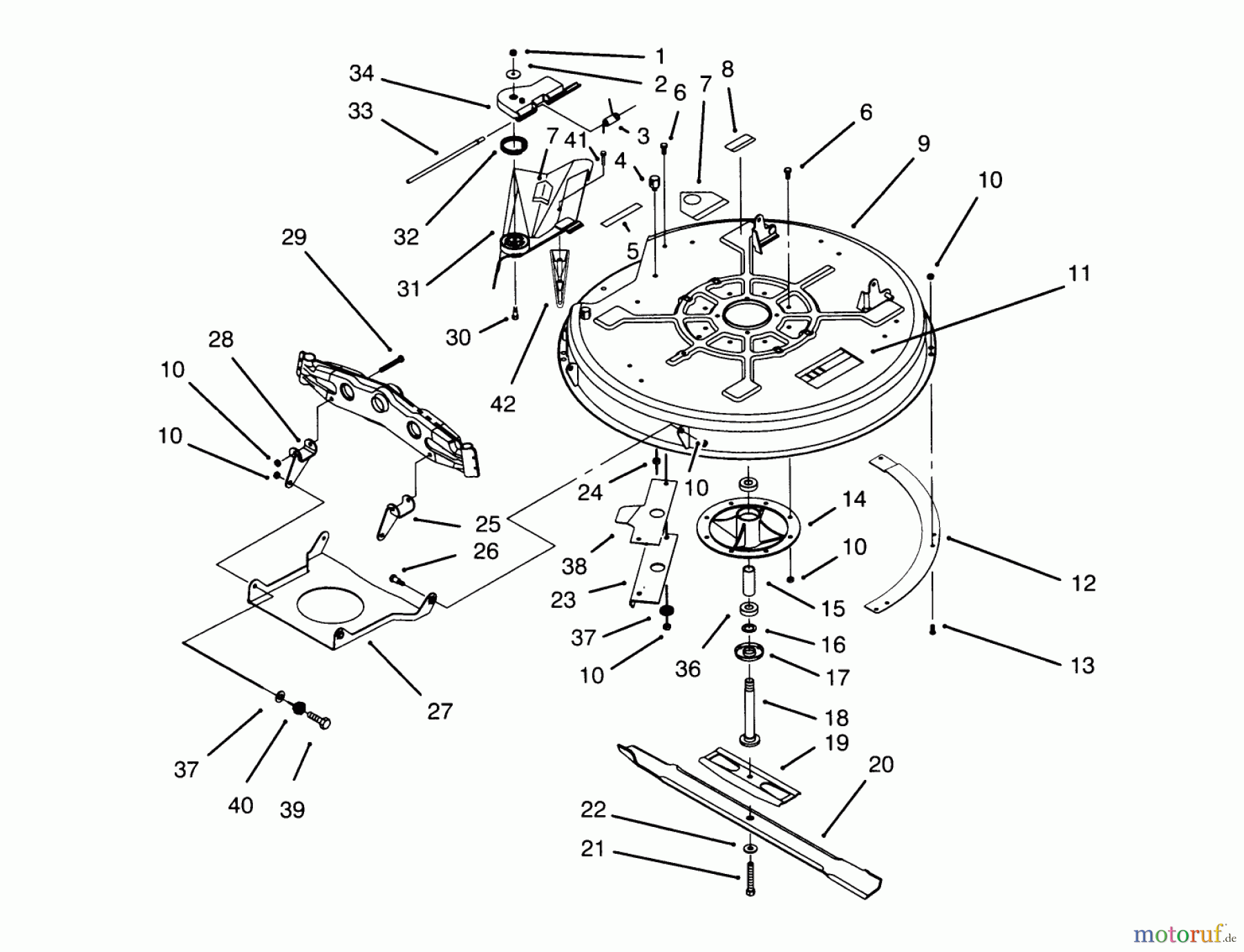 Toro Neu Mowers, Lawn & Garden Tractor Seite 1 71200 (12-32XL) - Toro 12-32XL Lawn Tractor, 1995 (5910001-5999999) DECK & SPINDLE ASSEMBLY (32