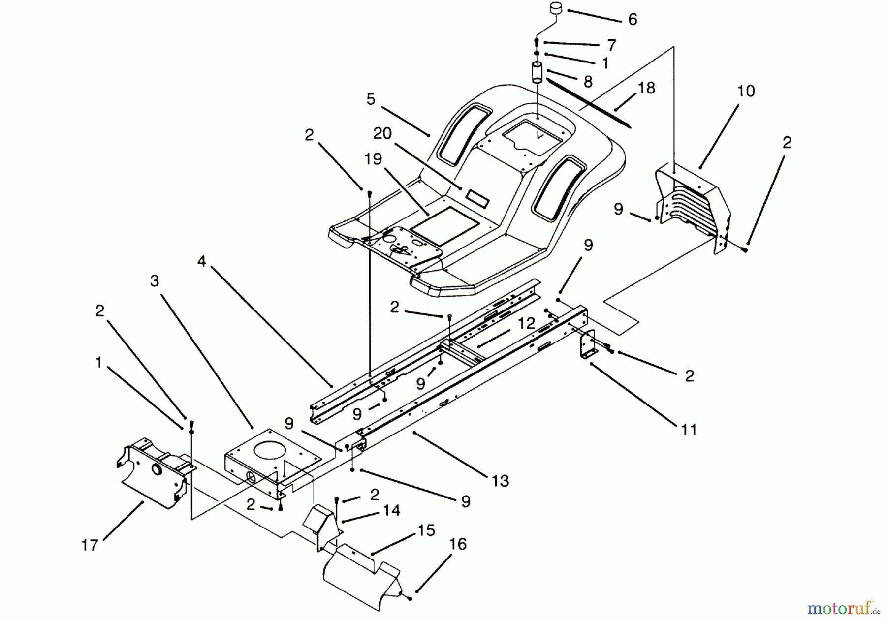 Toro Neu Mowers, Lawn & Garden Tractor Seite 1 71200 (12-32XL) - Toro 12-32XL Lawn Tractor, 1995 (5910001-5999999) FRAME ASSEMBLY
