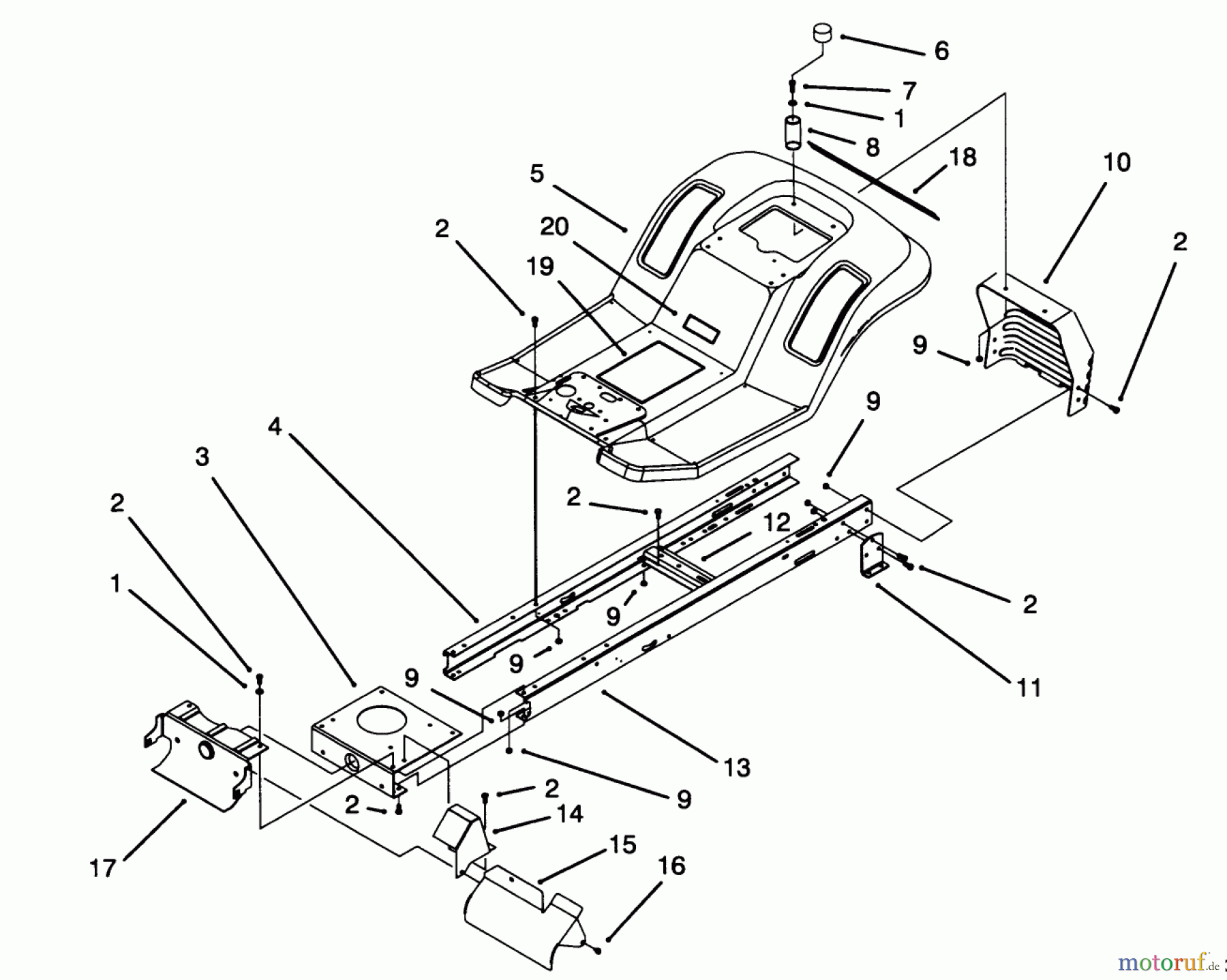  Toro Neu Mowers, Lawn & Garden Tractor Seite 1 71202 (12-38XL) - Toro 12-38XL Lawn Tractor, 1994 (4900001-4999999) FRAME ASSEMBLY