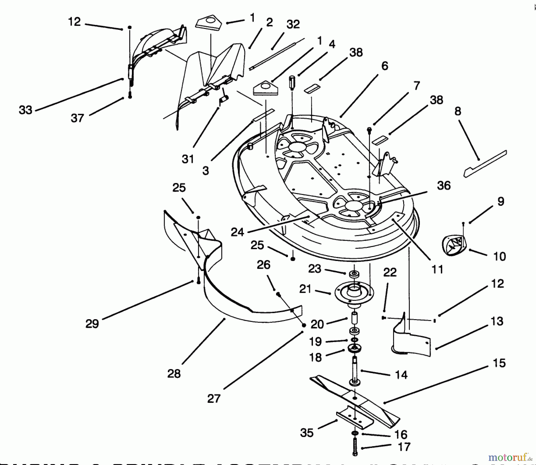  Toro Neu Mowers, Lawn & Garden Tractor Seite 1 71202 (12-38XL) - Toro 12-38XL Lawn Tractor, 1994 (4900001-4999999) HOUSING & SPINDLE ASSEMBLY (38