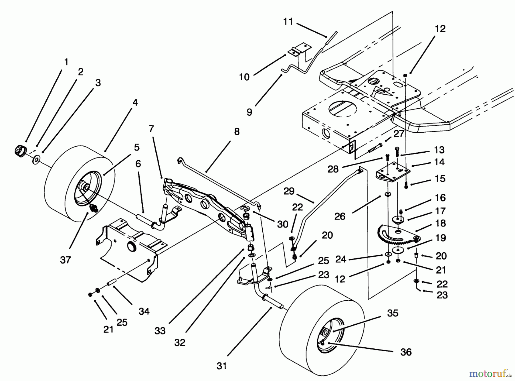 Toro Neu Mowers, Lawn & Garden Tractor Seite 1 71184 (12-38XL) - Toro 12-38XL Lawn Tractor, 1995 (5900001-5910000) FRONT AXLE ASSEMBLY
