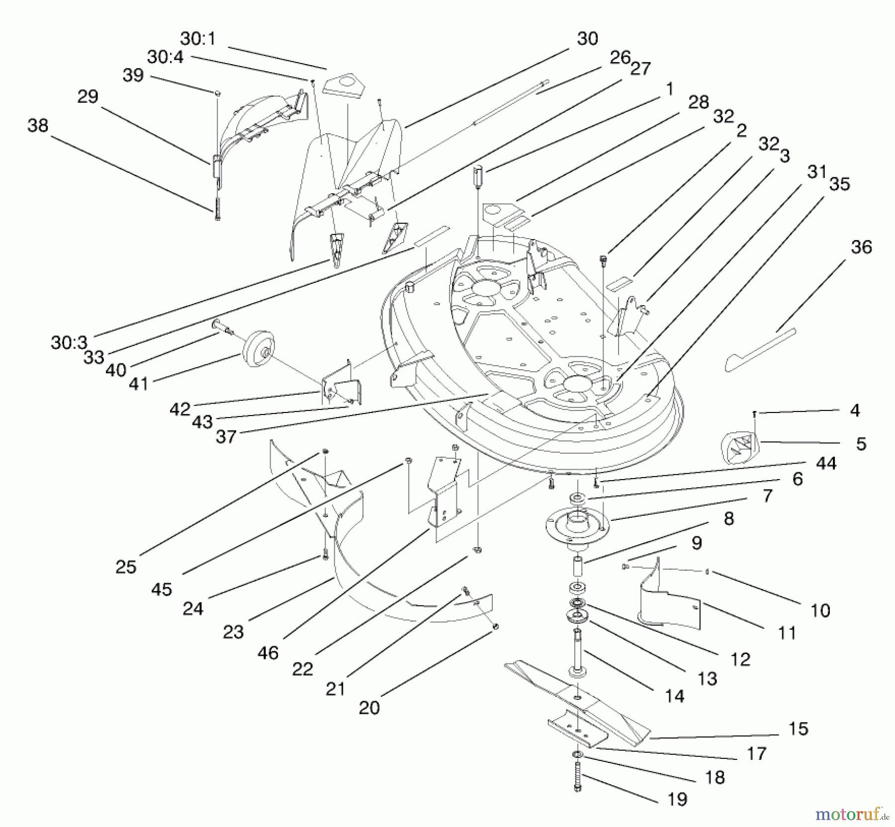 Toro Neu Mowers, Lawn & Garden Tractor Seite 1 71205 (13-38XL) - Toro 13-38XL Lawn Tractor, 1996 (6900001-6999999) DECK ASSEMBLY