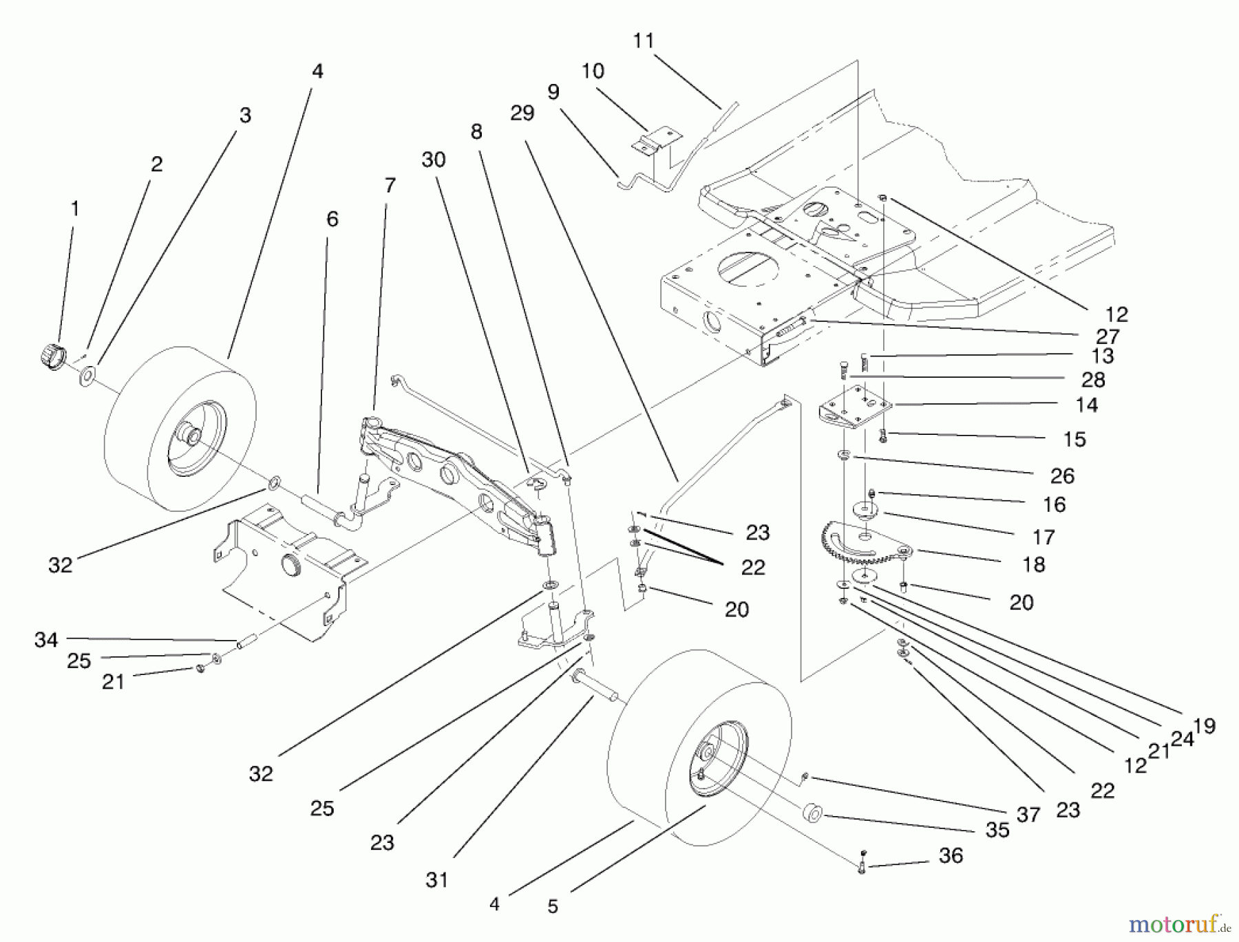 Toro Neu Mowers, Lawn & Garden Tractor Seite 1 71185 (13-38XL) - Toro 13-38XL Lawn Tractor, 1996 (6900001-6999999) FRONT AXLE ASSEMBLY