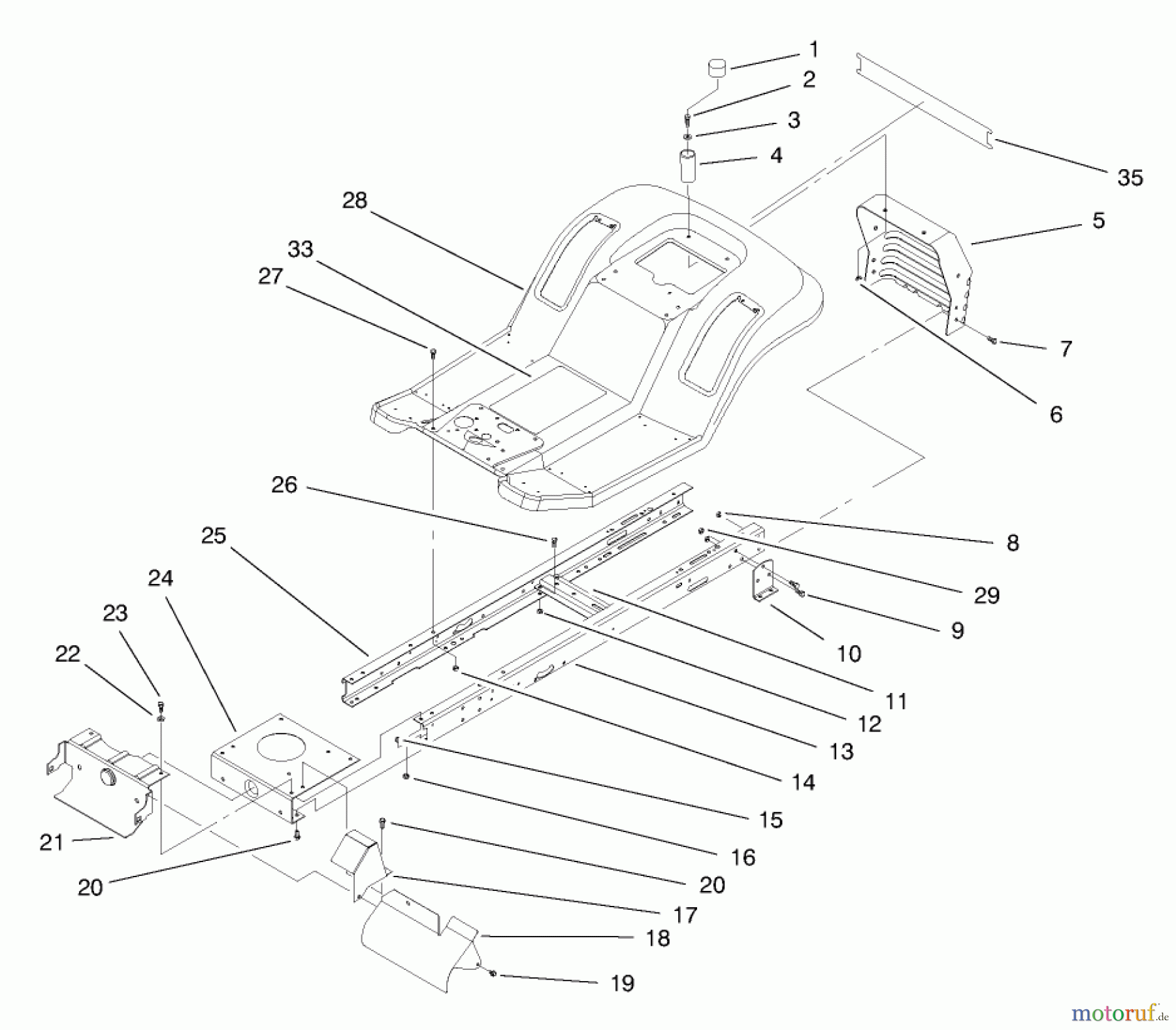 Toro Neu Mowers, Lawn & Garden Tractor Seite 1 71185 (13-38XL) - Toro 13-38XL Lawn Tractor, 1997 (7900001-7999999) FRAME ASSEMBLY