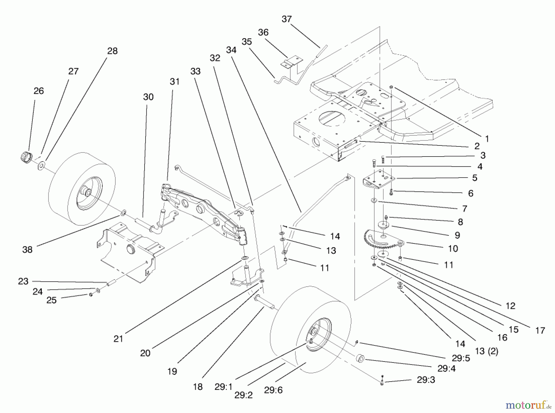 Toro Neu Mowers, Lawn & Garden Tractor Seite 1 71185 (13-38XL) - Toro 13-38XL Lawn Tractor, 1997 (7900001-7999999) FRONT AXLE ASSEMBLY