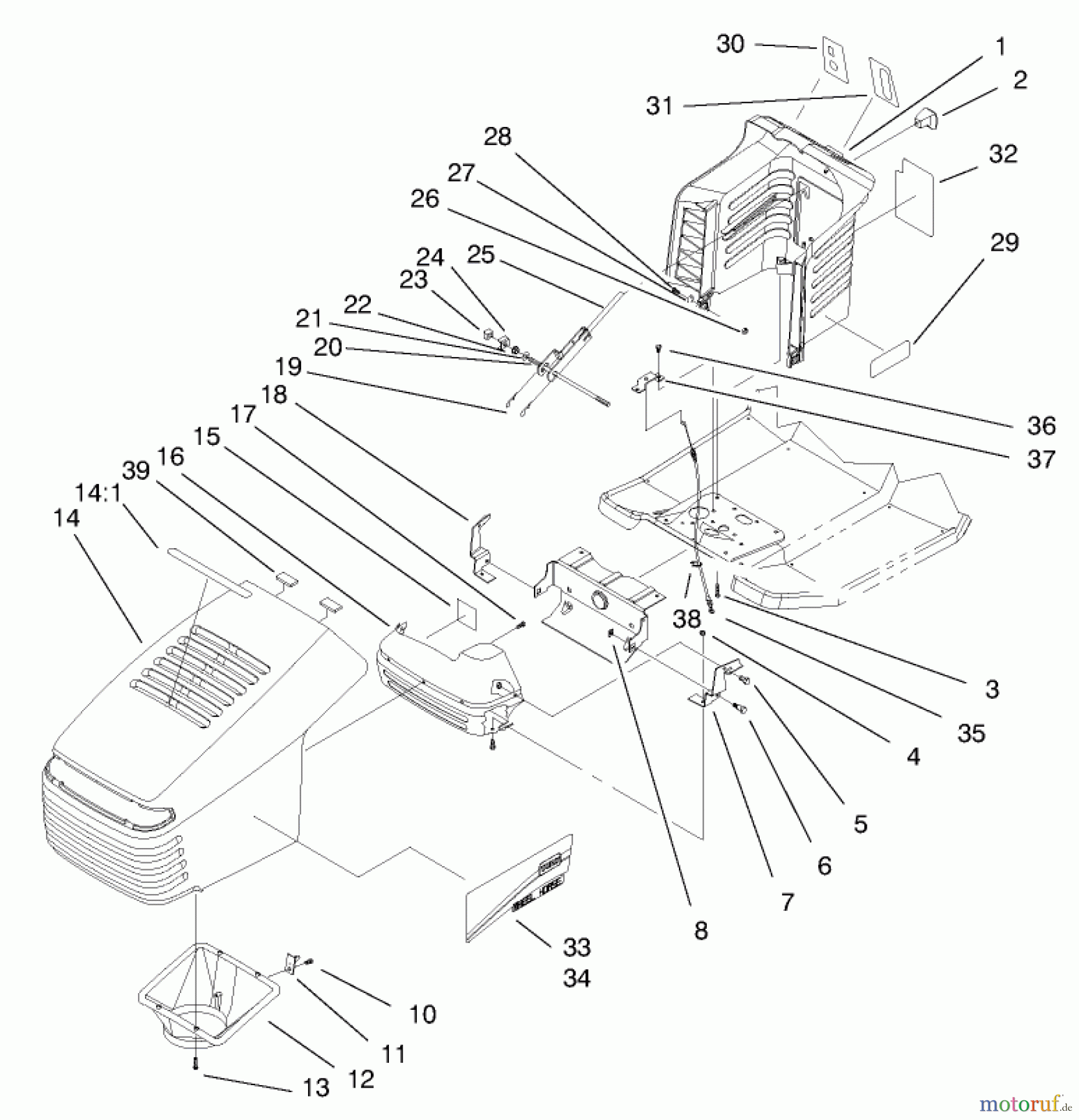 Toro Neu Mowers, Lawn & Garden Tractor Seite 1 71185 (13-38XL) - Toro 13-38XL Lawn Tractor, 1997 (7900001-7999999) HOOD ASSEMBLY