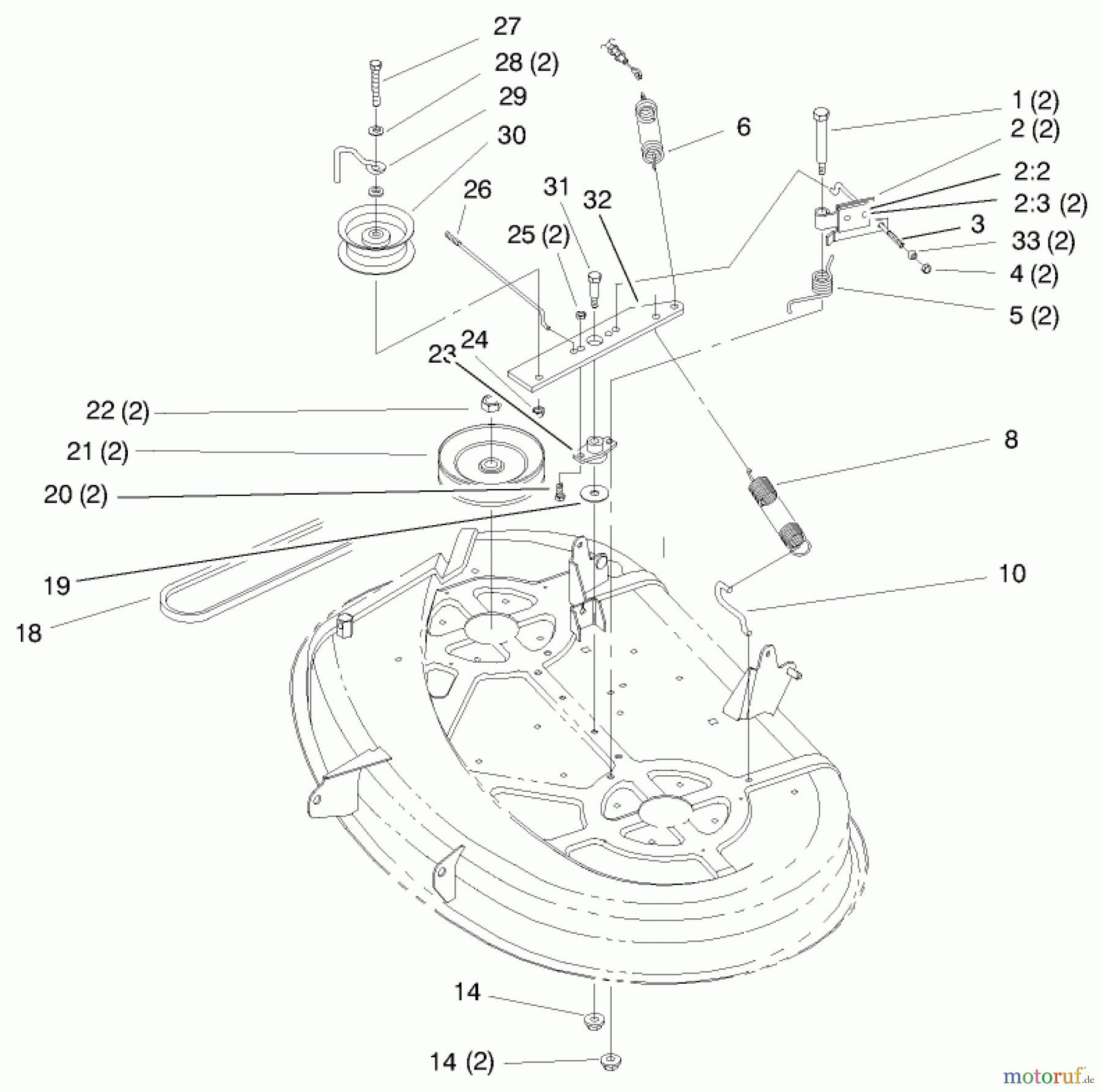 Toro Neu Mowers, Lawn & Garden Tractor Seite 1 71185 (13-38XL) - Toro 13-38XL Lawn Tractor, 1997 (7900001-7999999) PULLEY & BELT ASSEMBLY (38