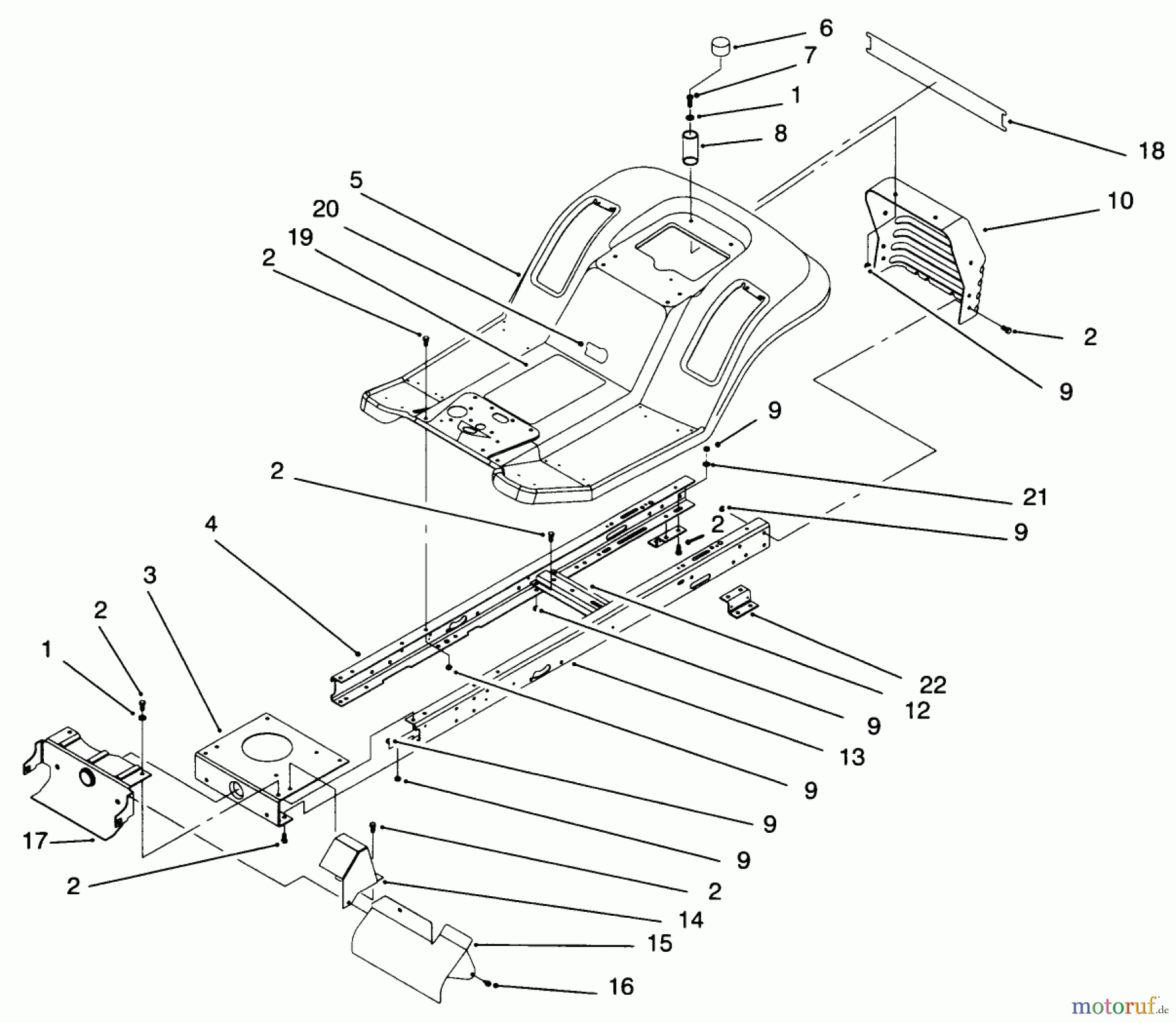  Toro Neu Mowers, Lawn & Garden Tractor Seite 1 71188 (12-32XL) - Toro 12-32XL Lawn Tractor, 1996 (6900001-6999999) FRAME ASSEMBLY