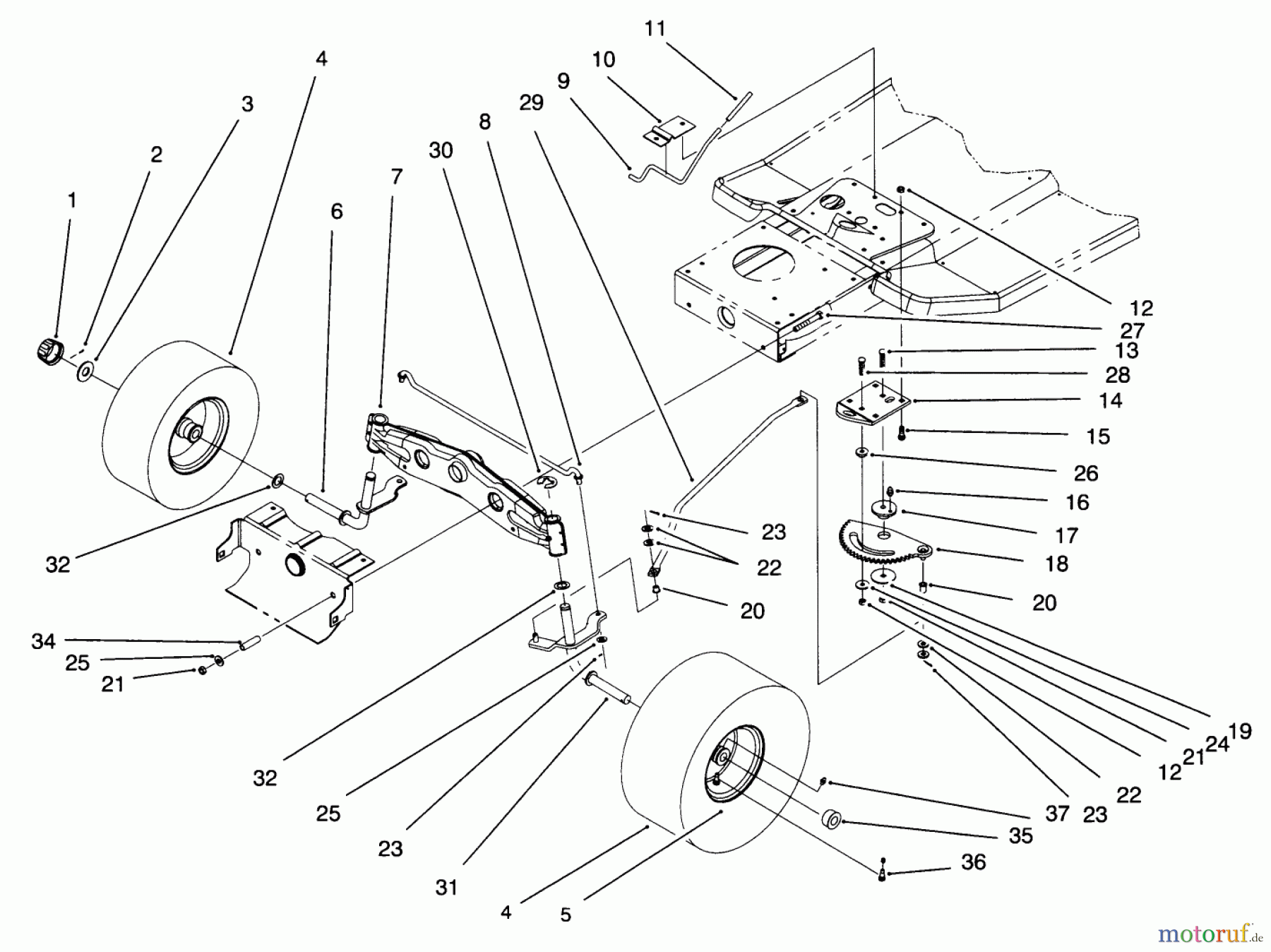  Toro Neu Mowers, Lawn & Garden Tractor Seite 1 71201 (12-32XL) - Toro 12-32XL Lawn Tractor, 1996 (6900001-6999999) FRONT AXLE ASSEMBLY