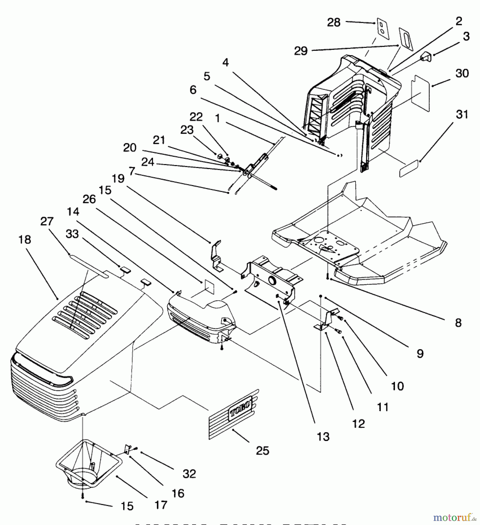  Toro Neu Mowers, Lawn & Garden Tractor Seite 1 71201 (12-32XL) - Toro 12-32XL Lawn Tractor, 1996 (6900001-6999999) HOOD ASSEMBLY