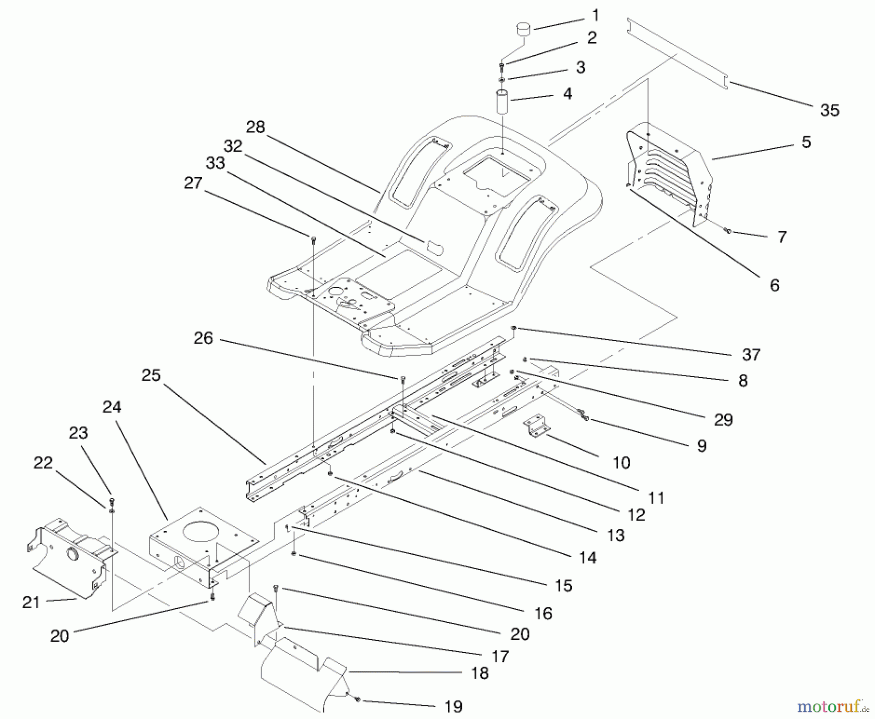 Toro Neu Mowers, Lawn & Garden Tractor Seite 1 71188 (12-32XL) - Toro 12-32XL Lawn Tractor, 1998 (8900001-8999999) FRAME ASSEMBLY