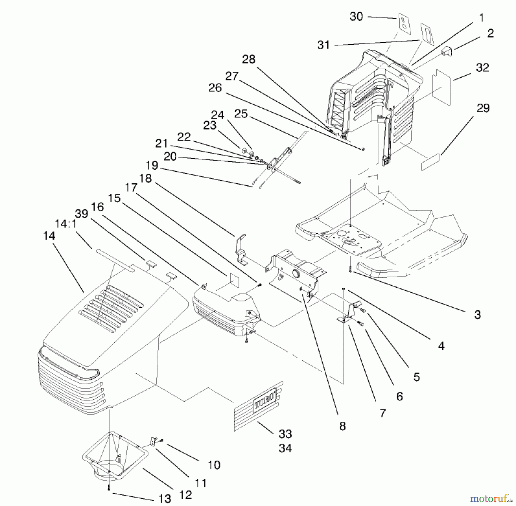 Toro Neu Mowers, Lawn & Garden Tractor Seite 1 71188 (12-32XL) - Toro 12-32XL Lawn Tractor, 1998 (8900001-8999999) HOOD ASSEMBLY