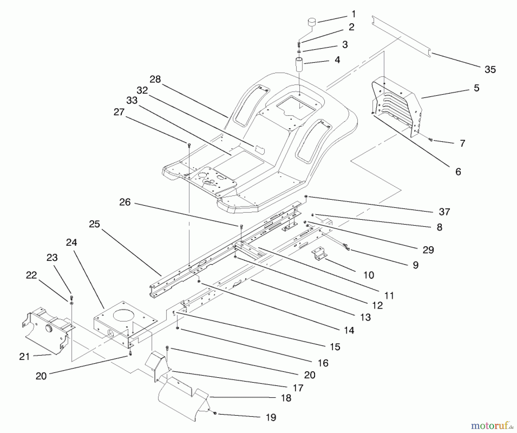 Toro Neu Mowers, Lawn & Garden Tractor Seite 1 71189 (12-32XL) - Toro 12-32XL Lawn Tractor, 1997 (7900001-7999999) FRAME ASSEMBLY