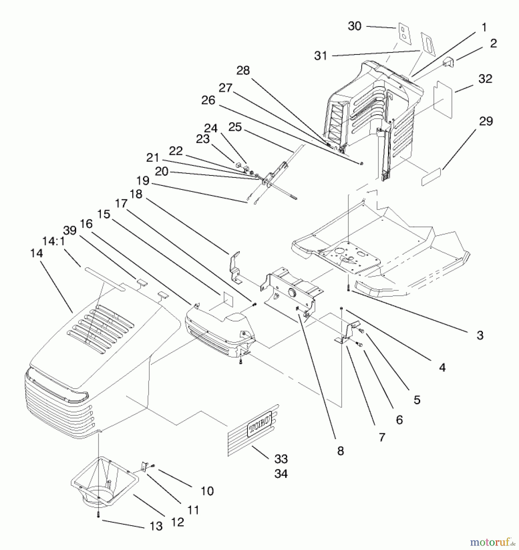 Toro Neu Mowers, Lawn & Garden Tractor Seite 1 71189 (12-32XL) - Toro 12-32XL Lawn Tractor, 1997 (7900001-7999999) HOOD ASSEMBLY