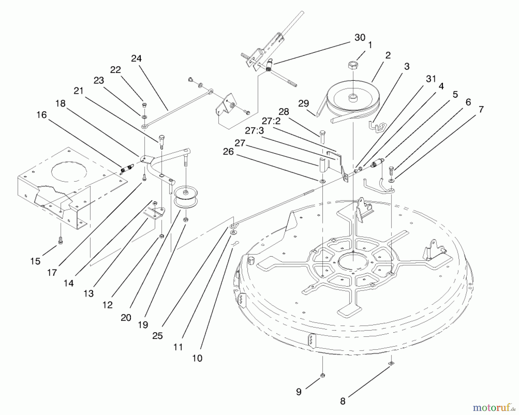 Toro Neu Mowers, Lawn & Garden Tractor Seite 1 71189 (12-32XL) - Toro 12-32XL Lawn Tractor, 1997 (7900001-7999999) PULLEY & BELT ASSEMBLY (32