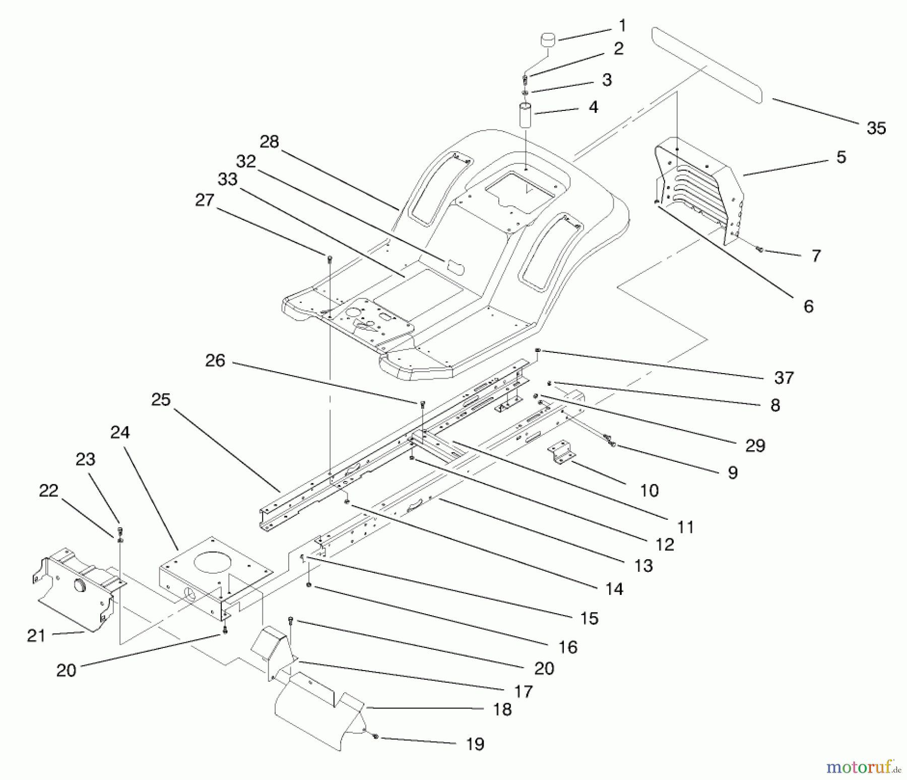 Toro Neu Mowers, Lawn & Garden Tractor Seite 1 71189 (12-32XL) - Toro 12-32XL Lawn Tractor, 1998 (8900001-8999999) FRAME ASSEMBLY