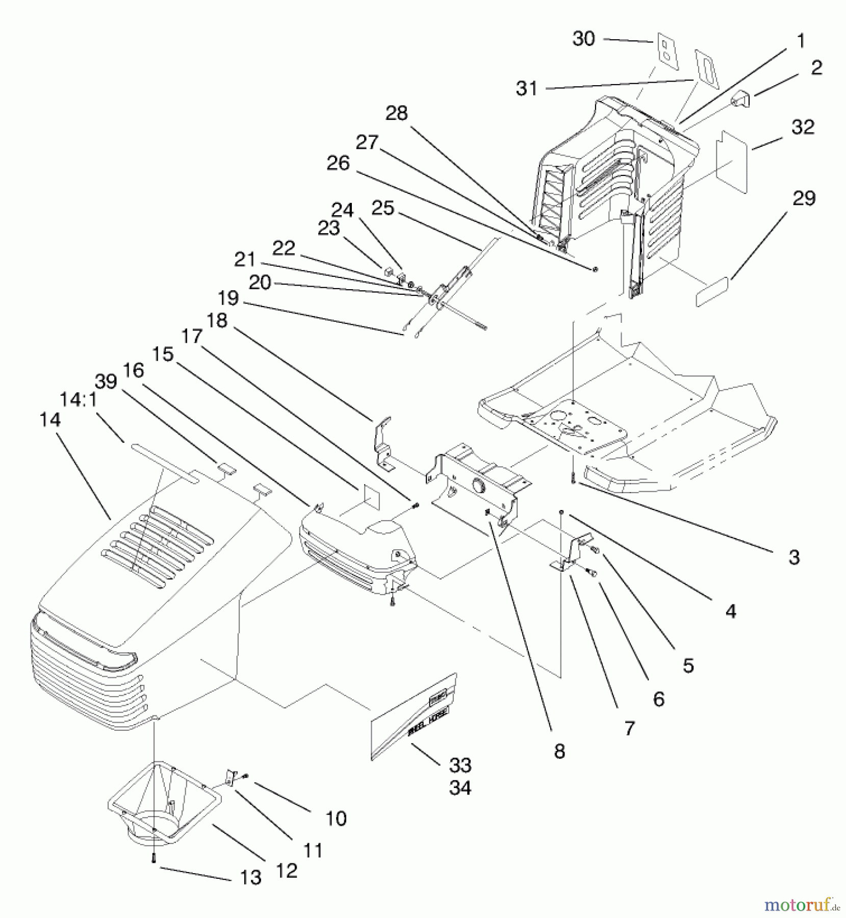 Toro Neu Mowers, Lawn & Garden Tractor Seite 1 71189 (12-32XL) - Toro 12-32XL Lawn Tractor, 1998 (8900001-8999999) HOOD ASSEMBLY
