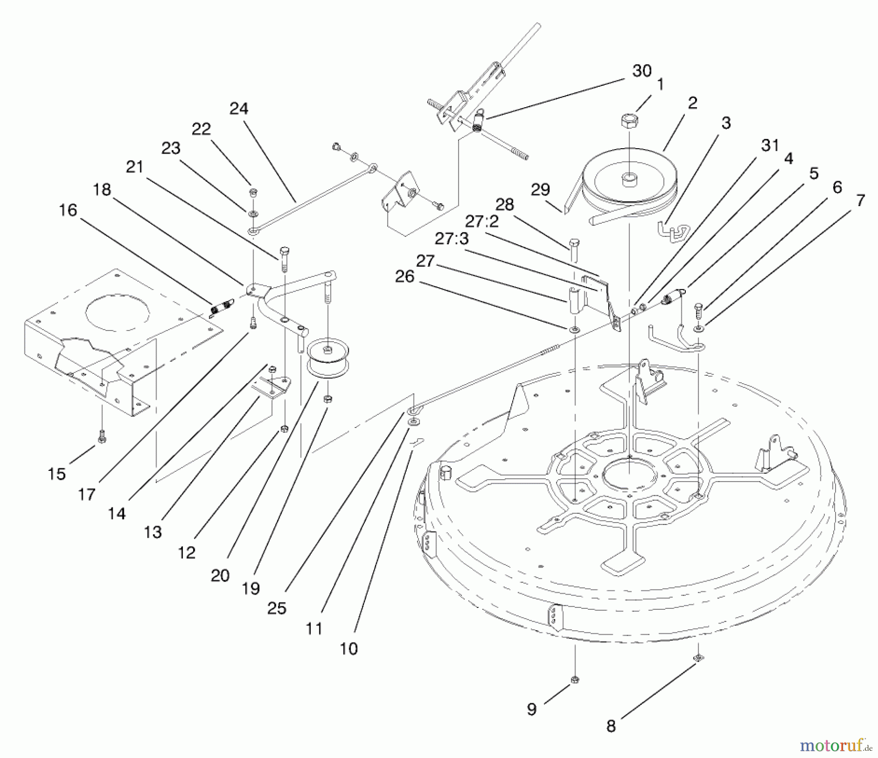 Toro Neu Mowers, Lawn & Garden Tractor Seite 1 71189 (12-32XL) - Toro 12-32XL Lawn Tractor, 1998 (8900001-8999999) PULLEY & BELT ASSEMBLY (32