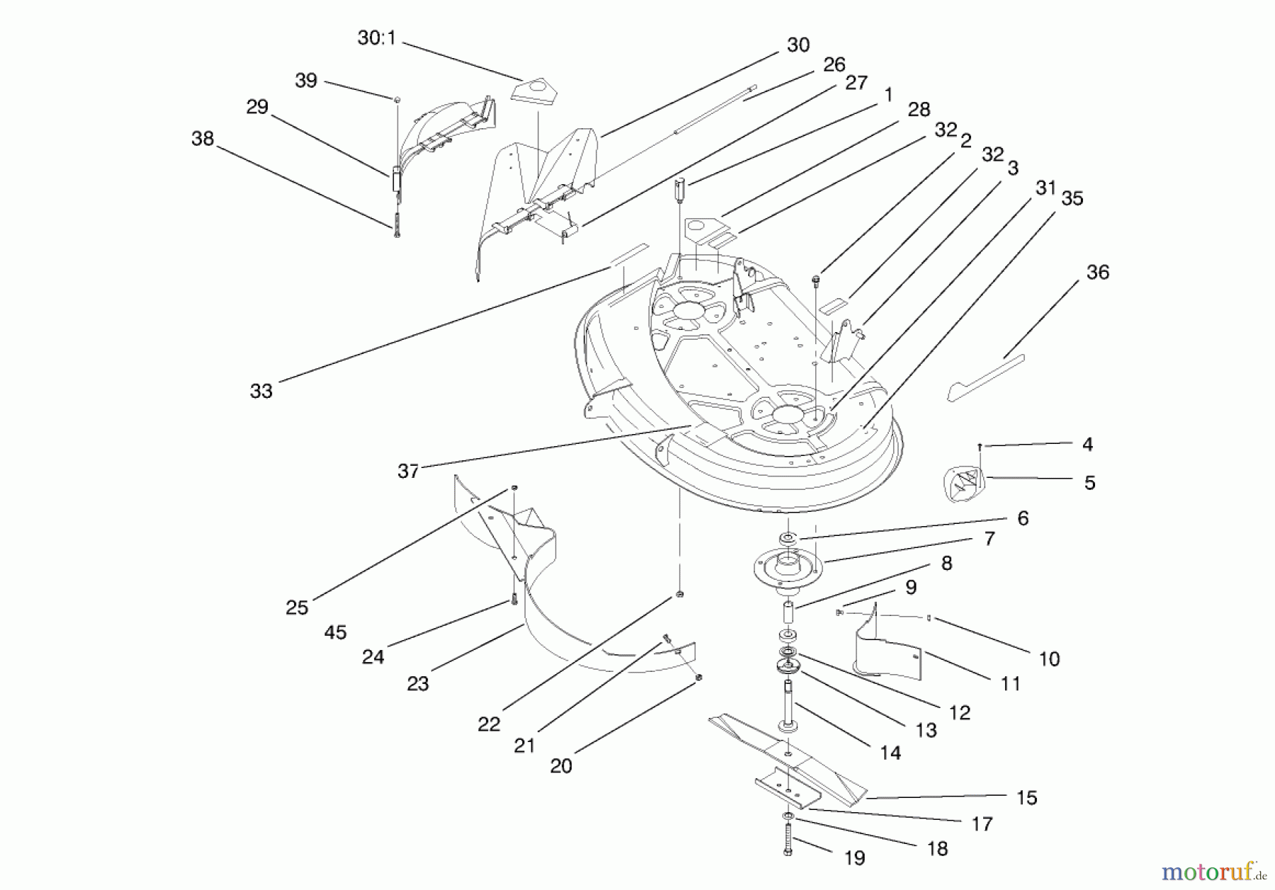 Toro Neu Mowers, Lawn & Garden Tractor Seite 1 71190 (13-38XL) - Toro 13-38XL Lawn Tractor, 1997 (7900001-7999999) DECK ASSEMBLY (38