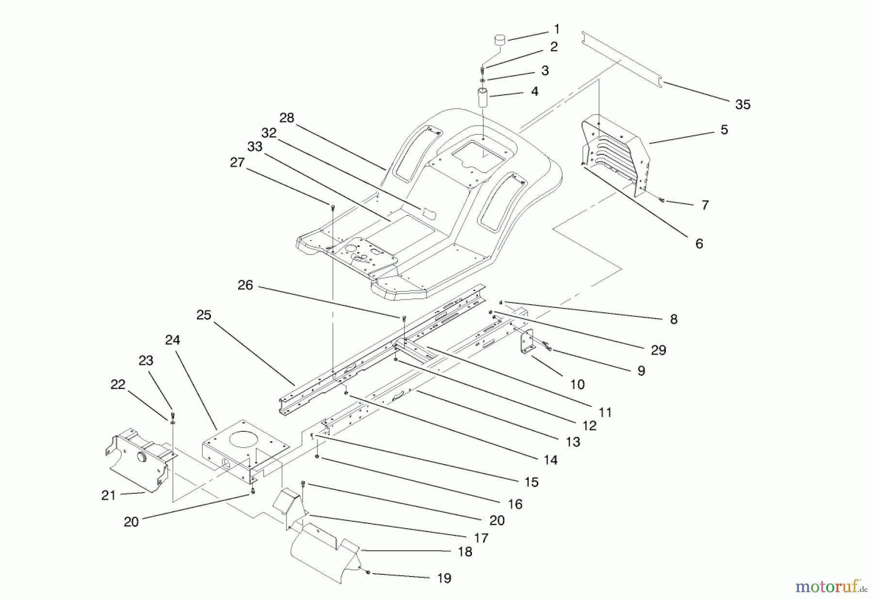  Toro Neu Mowers, Lawn & Garden Tractor Seite 1 71190 (13-38XL) - Toro 13-38XL Lawn Tractor, 1997 (7900001-7999999) FRAME ASSEMBLY