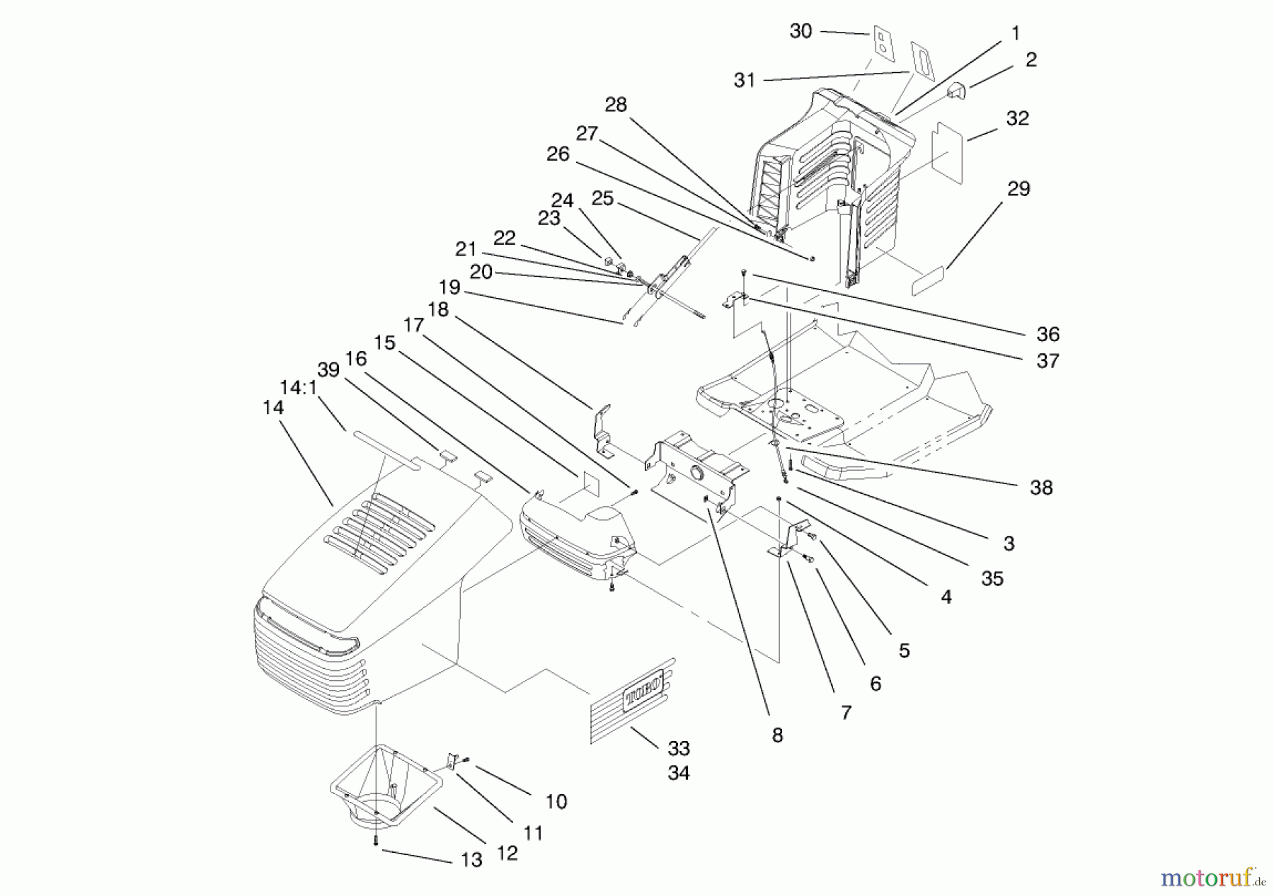 Toro Neu Mowers, Lawn & Garden Tractor Seite 1 71190 (13-38XL) - Toro 13-38XL Lawn Tractor, 1997 (7900001-7999999) HOOD ASSEMBLY
