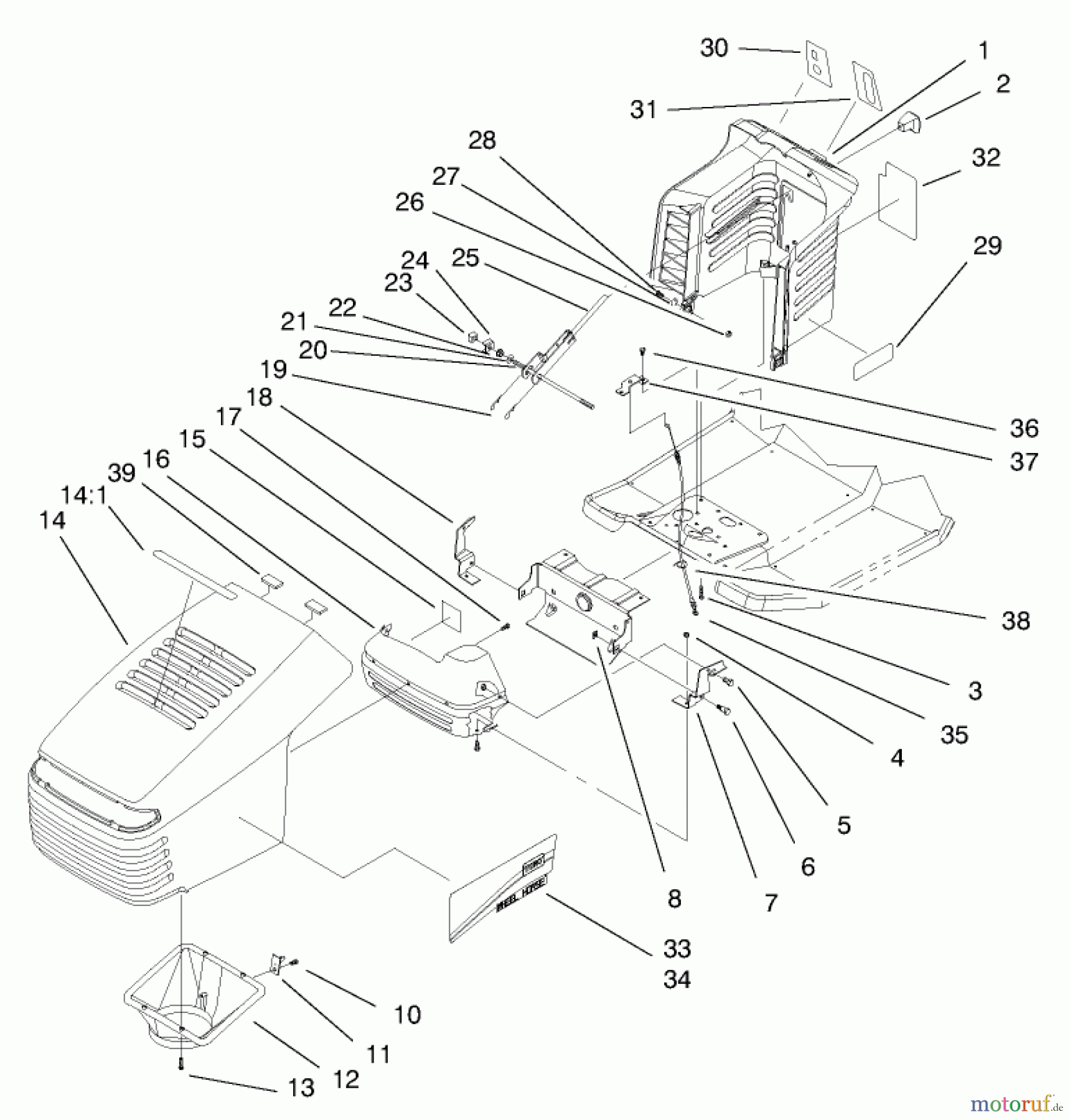Toro Neu Mowers, Lawn & Garden Tractor Seite 1 71190 (13-38XL) - Toro 13-38XL Lawn Tractor, 1998 (8900001-8999999) HOOD ASSEMBLY