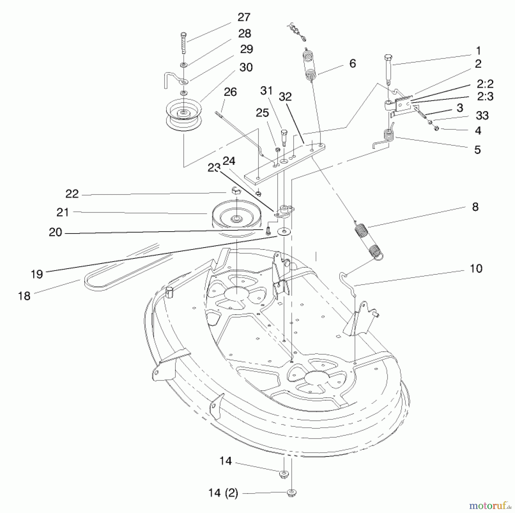 Toro Neu Mowers, Lawn & Garden Tractor Seite 1 71190 (13-38XL) - Toro 13-38XL Lawn Tractor, 1998 (8900001-8999999) PULLEY & BELT ASSEMBLY (38