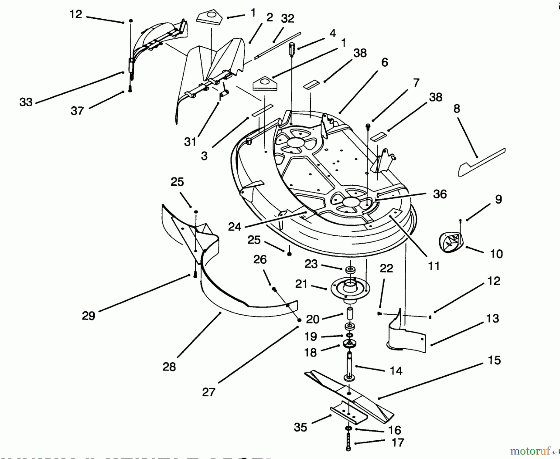 Toro Neu Mowers, Lawn & Garden Tractor Seite 1 71191 (13-38HXL) - Toro 13-38HXL Lawn Tractor, 1994 (4900001-4999999) HOUSING & SPINDLE ASSEMBLY (38