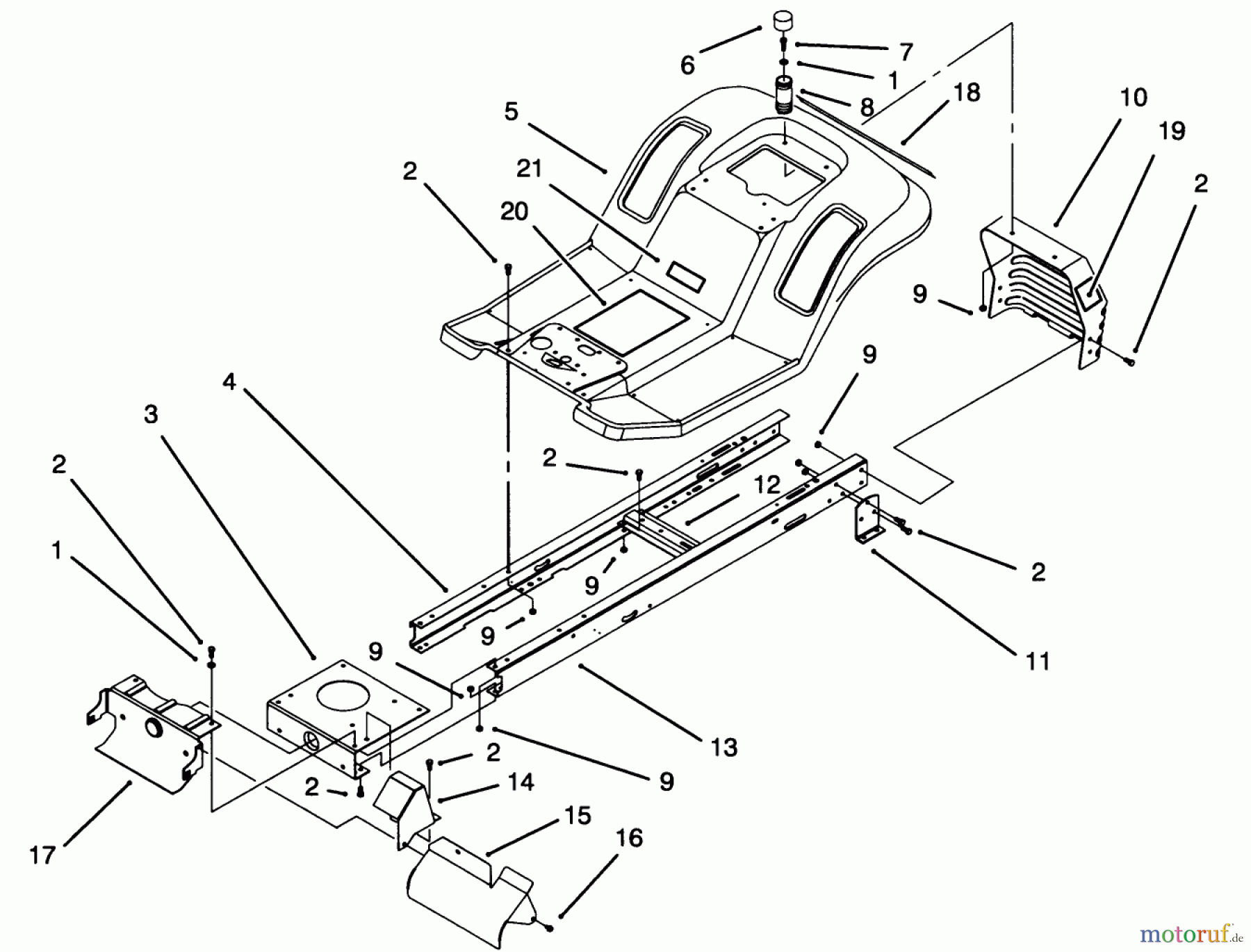  Toro Neu Mowers, Lawn & Garden Tractor Seite 1 71213 (13-38HXL) - Toro 13-38HXL Lawn Tractor, 1995 (59000001-59100000) FRAME ASSEMBLY