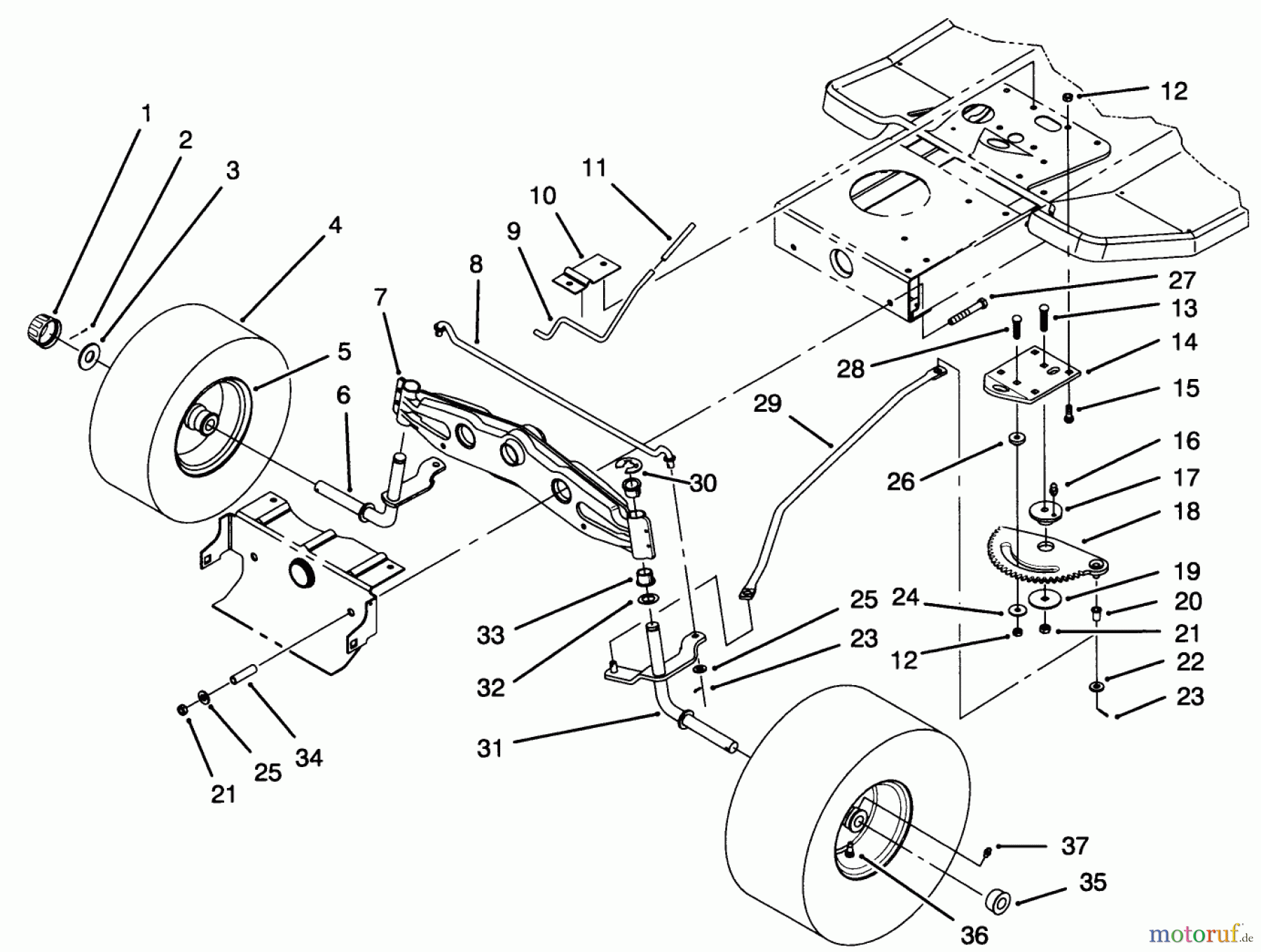 Toro Neu Mowers, Lawn & Garden Tractor Seite 1 71213 (13-38HXL) - Toro 13-38HXL Lawn Tractor, 1995 (59000001-59100000) FRONT AXLE ASSEMBLY