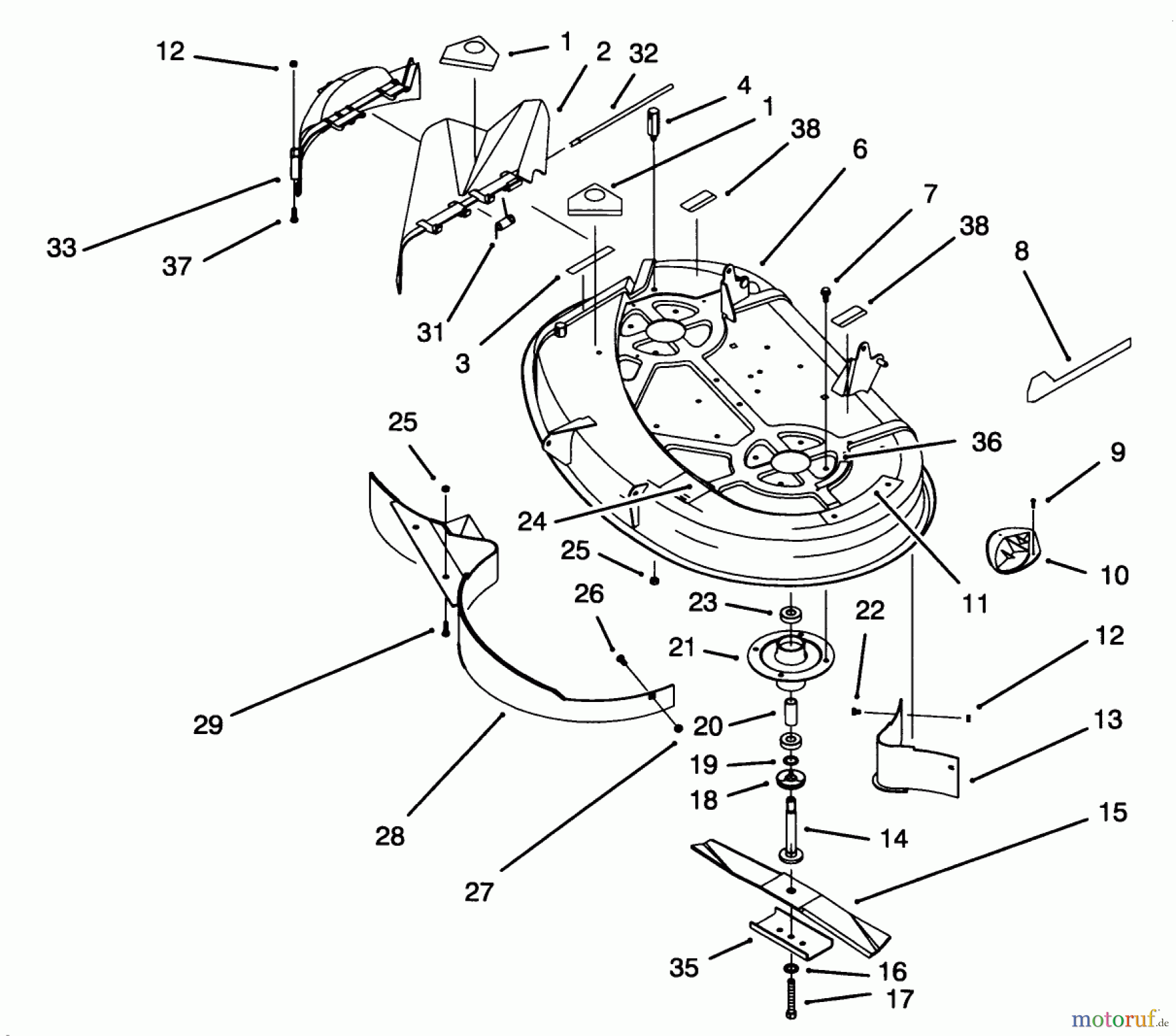  Toro Neu Mowers, Lawn & Garden Tractor Seite 1 71213 (13-38HXL) - Toro 13-38HXL Lawn Tractor, 1995 (59000001-59100000) HOUSING & SPINDLE (38