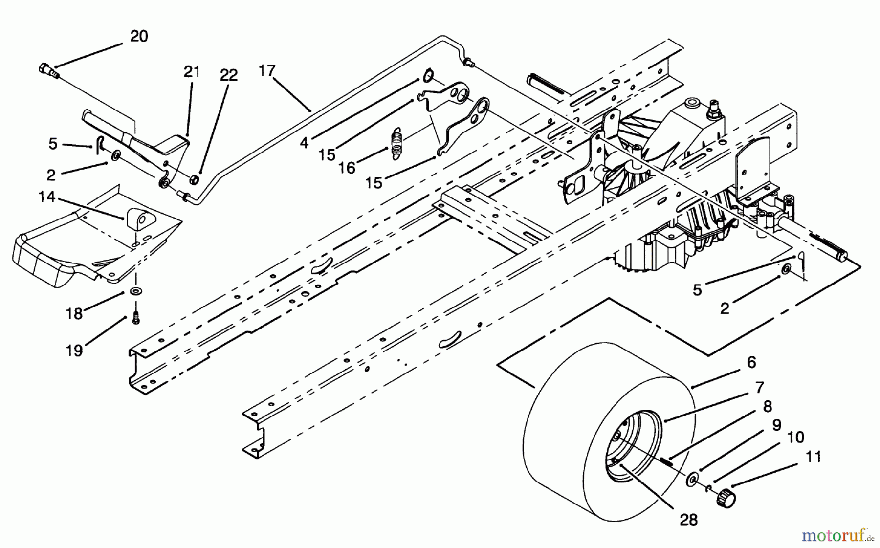  Toro Neu Mowers, Lawn & Garden Tractor Seite 1 71213 (13-38HXL) - Toro 13-38HXL Lawn Tractor, 1995 (59000001-59100000) SPEED CONTROL & REAR WHEEL ASSEMBLY