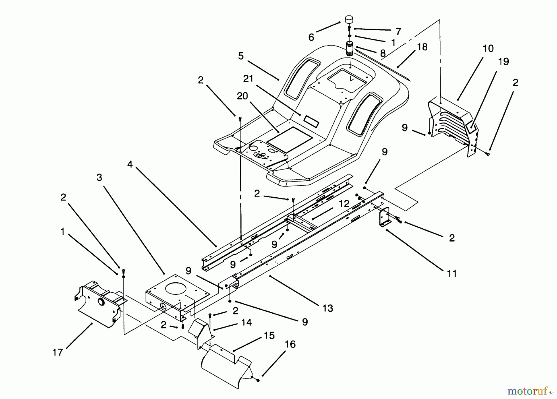 Toro Neu Mowers, Lawn & Garden Tractor Seite 1 71191 (13-38HXL) - Toro 13-38HXL Lawn Tractor, 1995 (5910001-5999999) FRAME ASSEMBLY