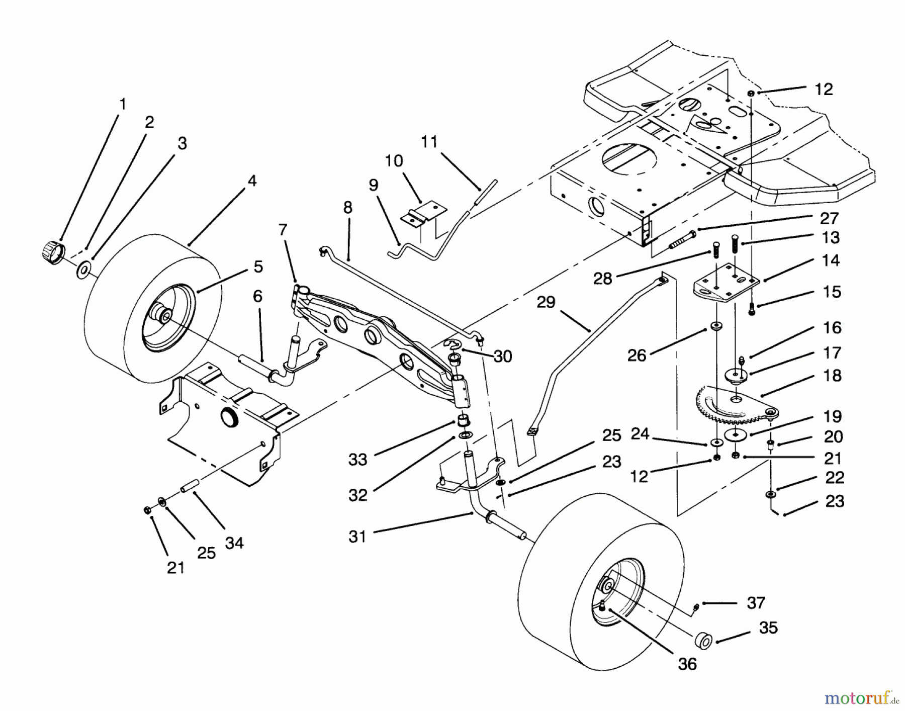 Toro Neu Mowers, Lawn & Garden Tractor Seite 1 71191 (13-38HXL) - Toro 13-38HXL Lawn Tractor, 1995 (5910001-5999999) FRONT AXLE ASSEMBLY