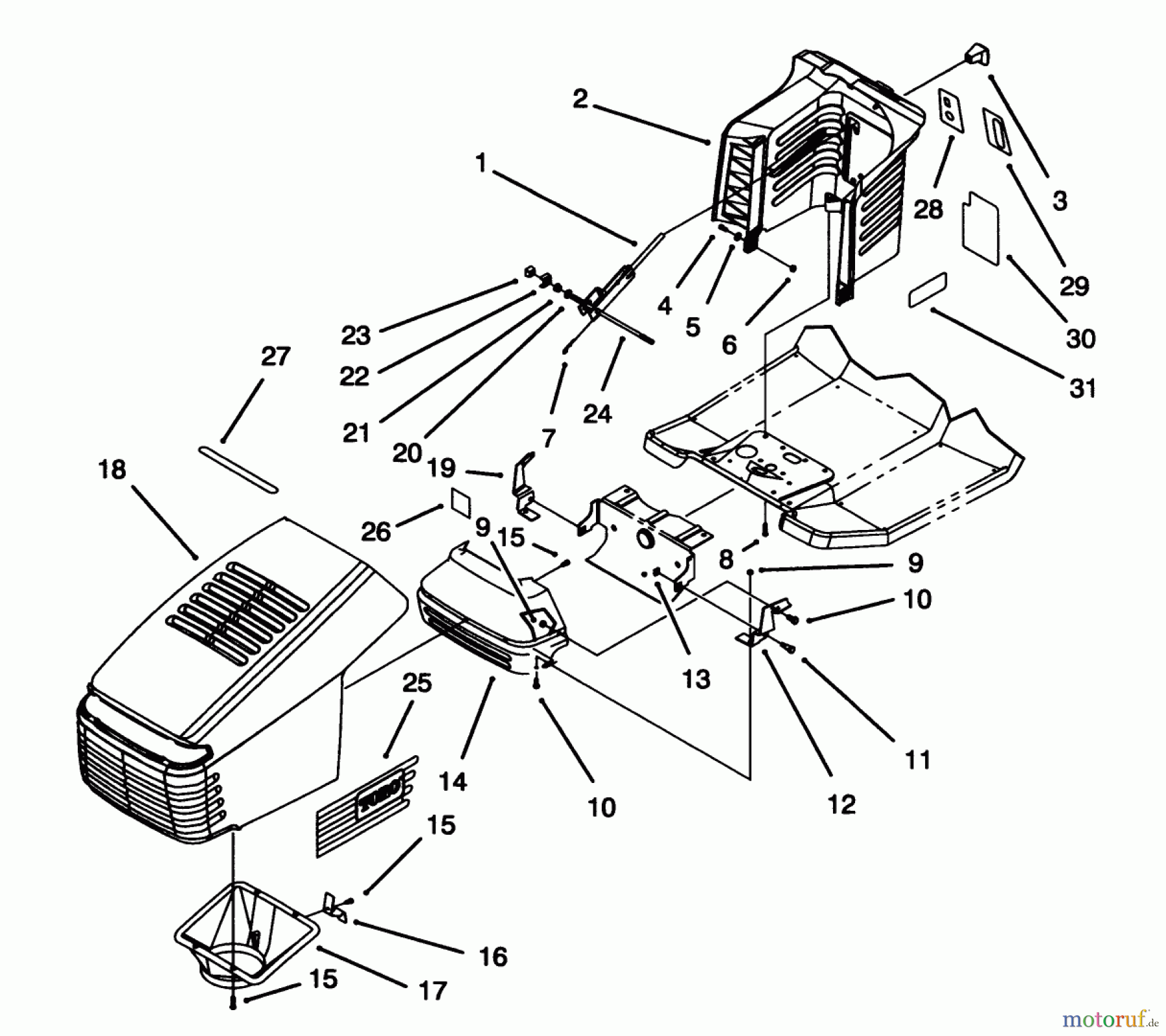 Toro Neu Mowers, Lawn & Garden Tractor Seite 1 71191 (13-38HXL) - Toro 13-38HXL Lawn Tractor, 1995 (5910001-5999999) HOOD ASSEMBLY