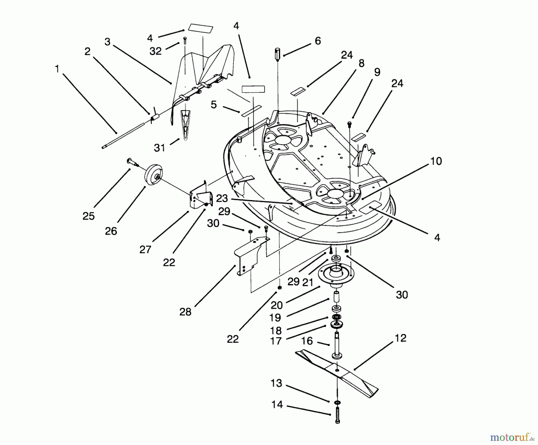 Toro Neu Mowers, Lawn & Garden Tractor Seite 1 71191 (13-38HXL) - Toro 13-38HXL Lawn Tractor, 1995 (5910001-5999999) HOUSING & SPINDLE ASSEMBLY (38