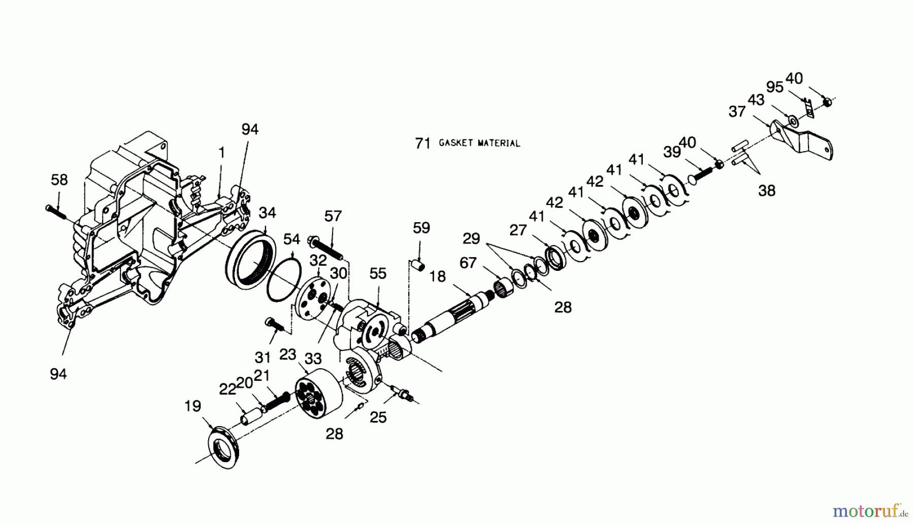 Toro Neu Mowers, Lawn & Garden Tractor Seite 1 71191 (13-38HXL) - Toro 13-38HXL Lawn Tractor, 1995 (5910001-5999999) HYDROGEAR TRANSAXLE MODEL NO. 321-0500 #1