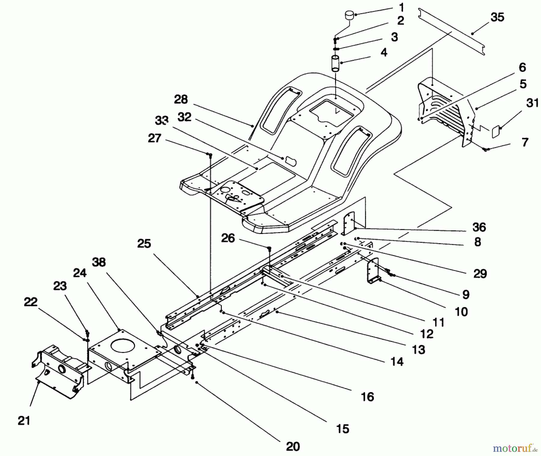 Toro Neu Mowers, Lawn & Garden Tractor Seite 1 71216 (15-44HXL) - Toro 15-44HXL Lawn Tractor, 1995 (59000001-59999999) FRAME ASSEMBLY