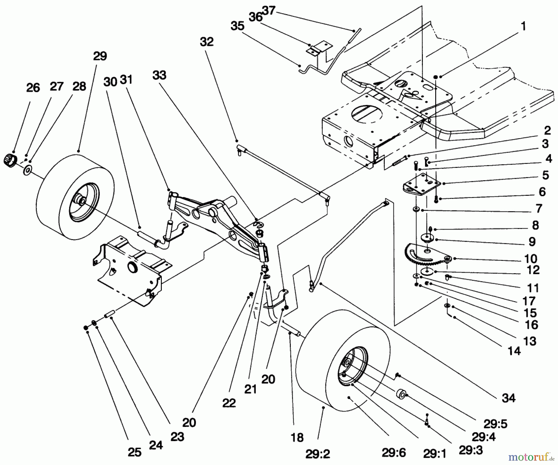Toro Neu Mowers, Lawn & Garden Tractor Seite 1 71216 (15-44HXL) - Toro 15-44HXL Lawn Tractor, 1995 (59000001-59999999) FRONT AXLE ASSEMBLY