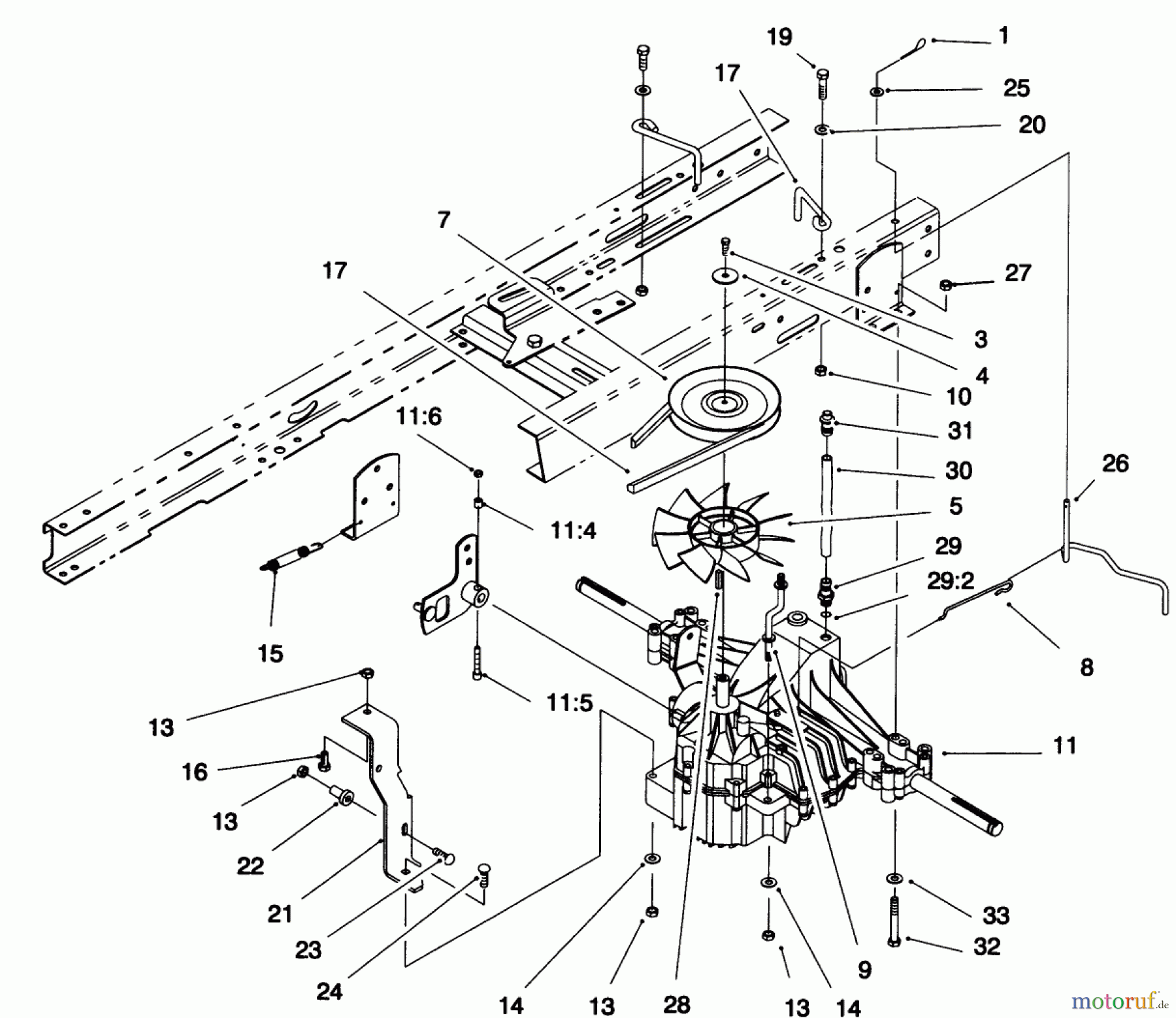 Toro Neu Mowers, Lawn & Garden Tractor Seite 1 71216 (15-44HXL) - Toro 15-44HXL Lawn Tractor, 1995 (59000001-59999999) TRANSAXLE ASSEMBLY