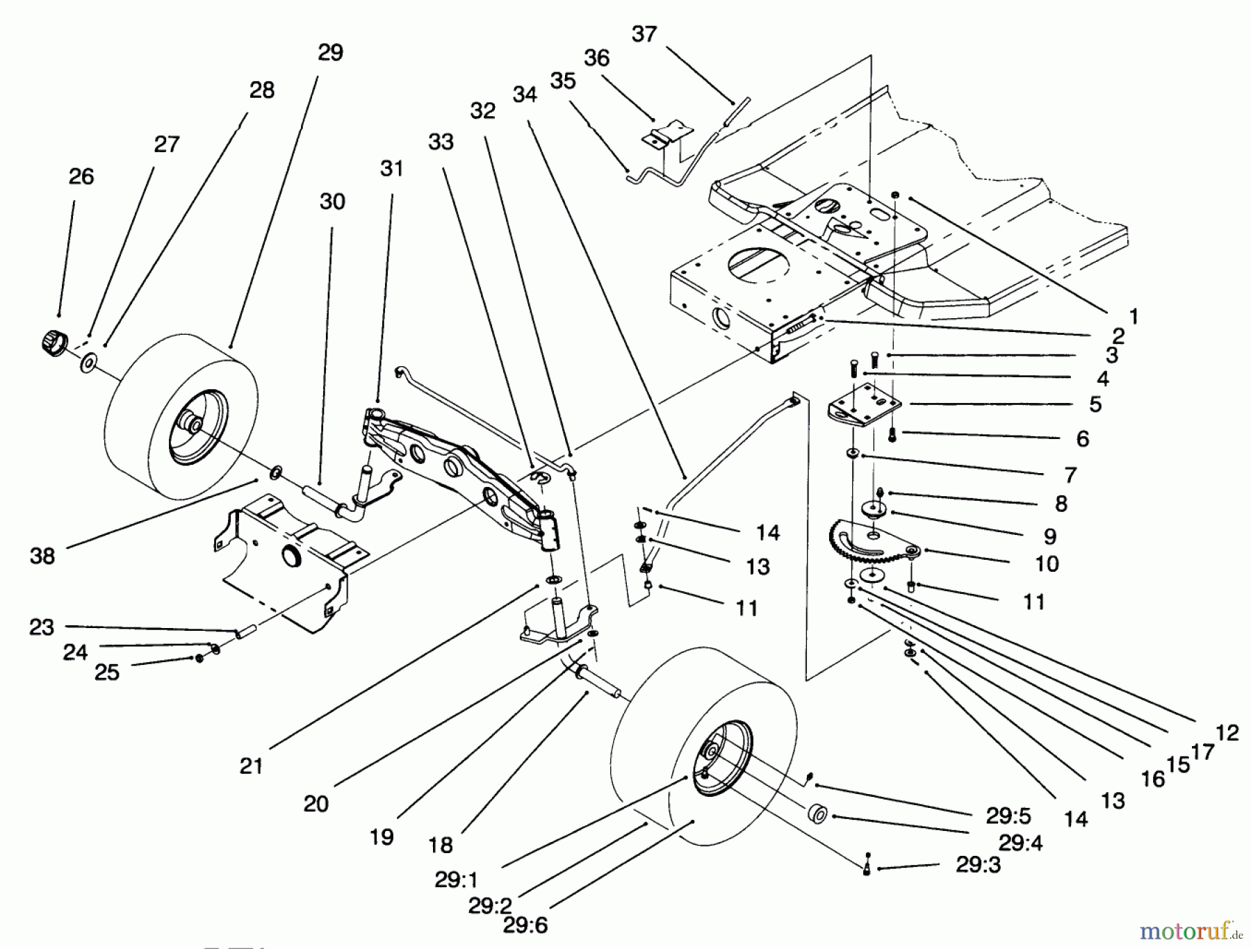 Toro Neu Mowers, Lawn & Garden Tractor Seite 1 71217 (14-38HXL) - Toro 14-38HXL Lawn Tractor, 1996 (6900001-6999999) STEERING COMPONENTS ASSEMBLY