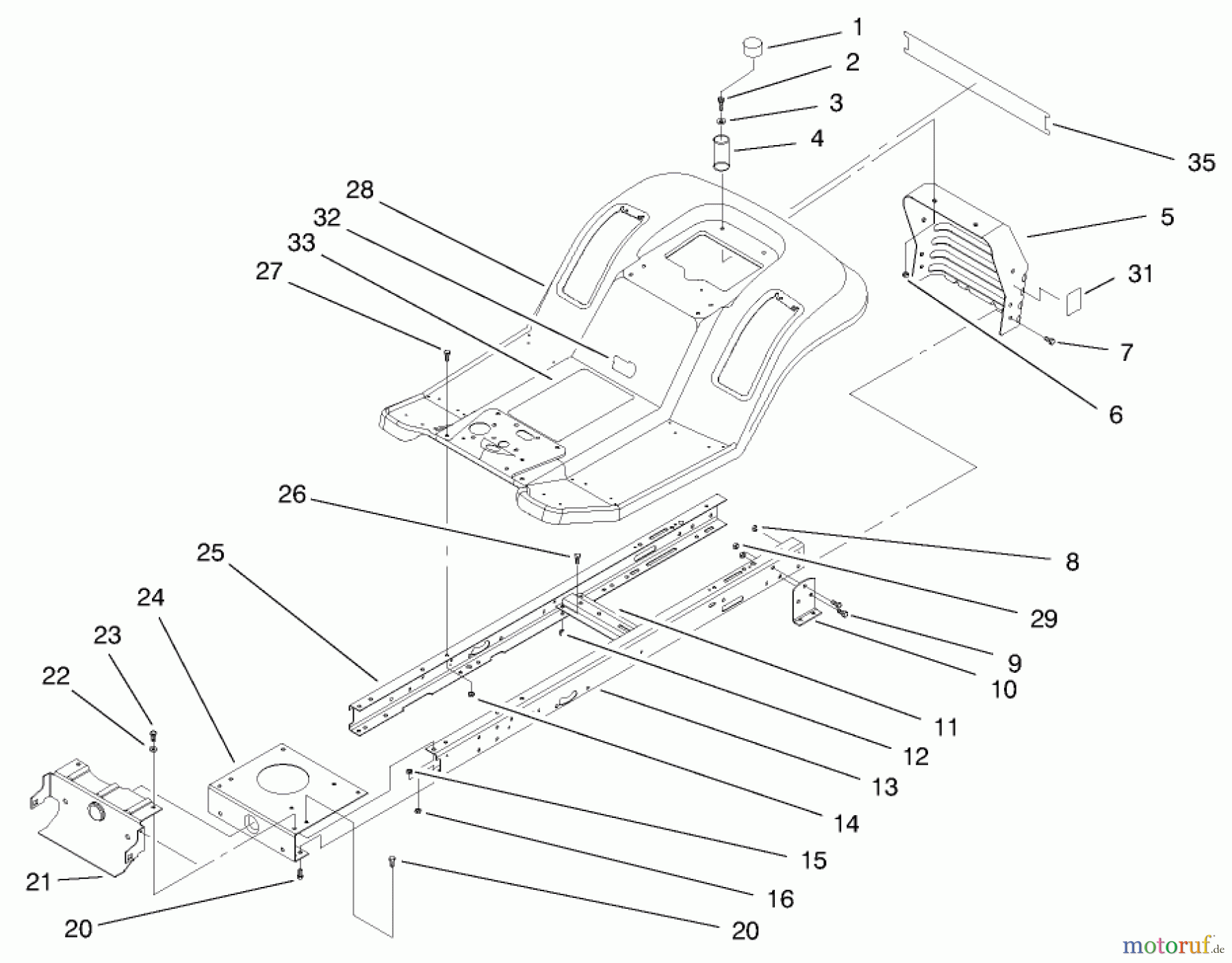  Toro Neu Mowers, Lawn & Garden Tractor Seite 1 71217 (14-38HXL) - Toro 14-38HXL Lawn Tractor, 1997 (7900001-7999999) FRAME ASSEMBLY