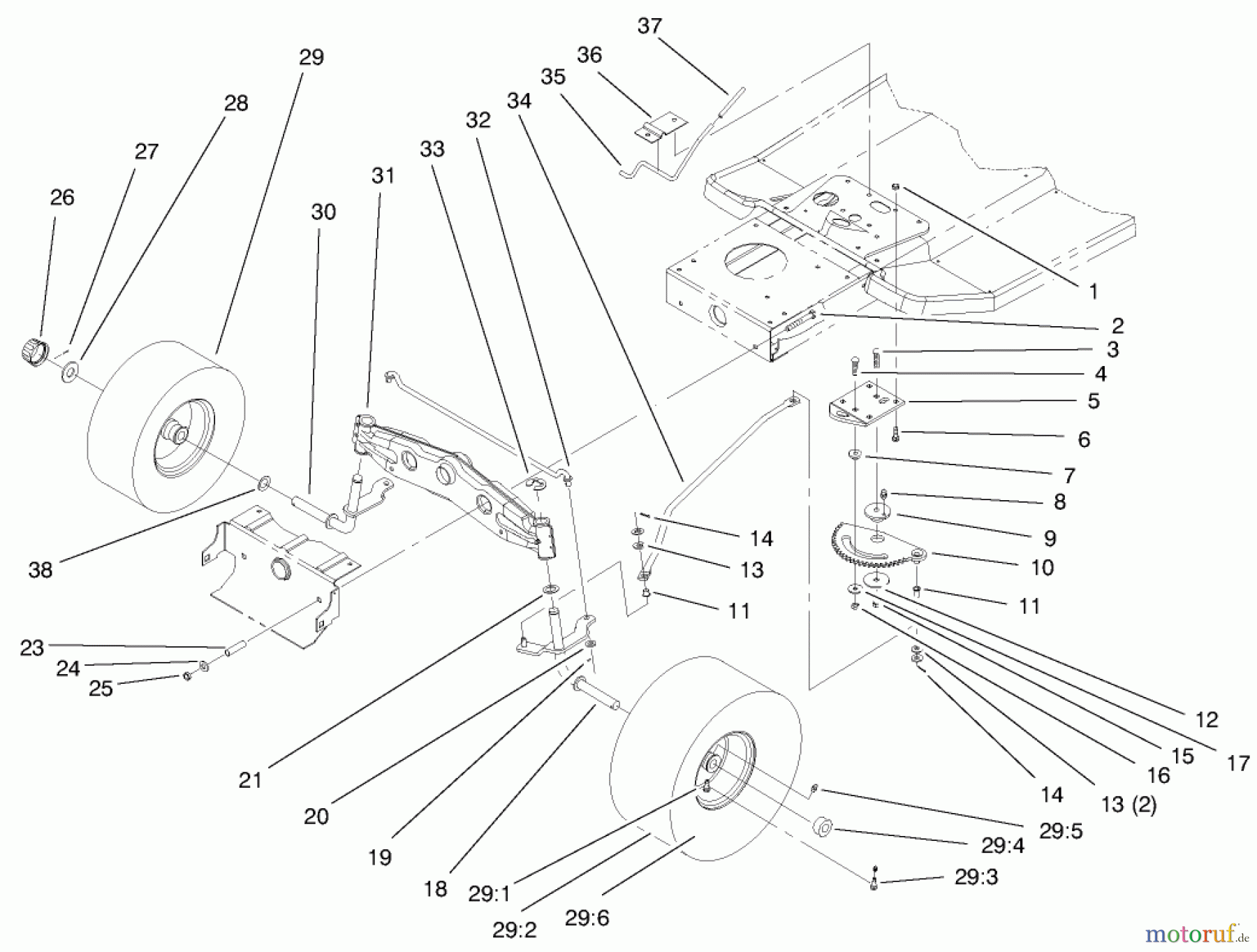 Toro Neu Mowers, Lawn & Garden Tractor Seite 1 71217 (14-38HXL) - Toro 14-38HXL Lawn Tractor, 1997 (7900001-7999999) FRONT AXLE ASSEMBLY