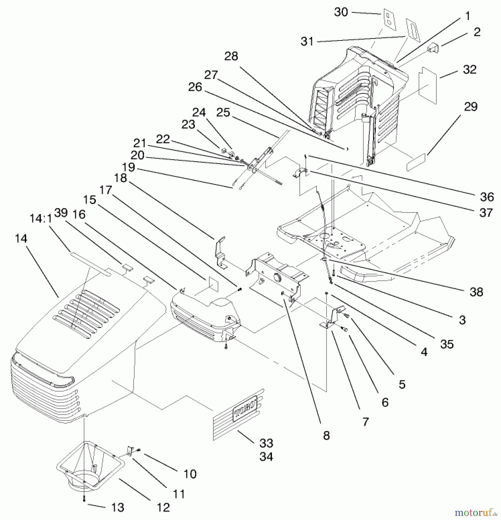 Toro Neu Mowers, Lawn & Garden Tractor Seite 1 71217 (14-38HXL) - Toro 14-38HXL Lawn Tractor, 1997 (7900001-7999999) HOOD ASSEMBLY