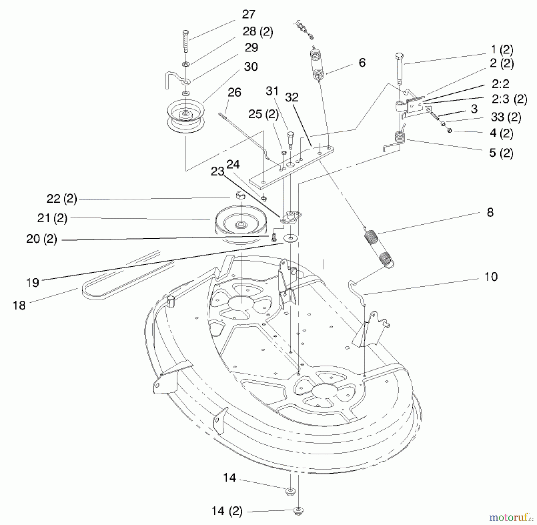  Toro Neu Mowers, Lawn & Garden Tractor Seite 1 71217 (14-38HXL) - Toro 14-38HXL Lawn Tractor, 1997 (7900001-7999999) PULLEY & BELT ASSEMBLY (38