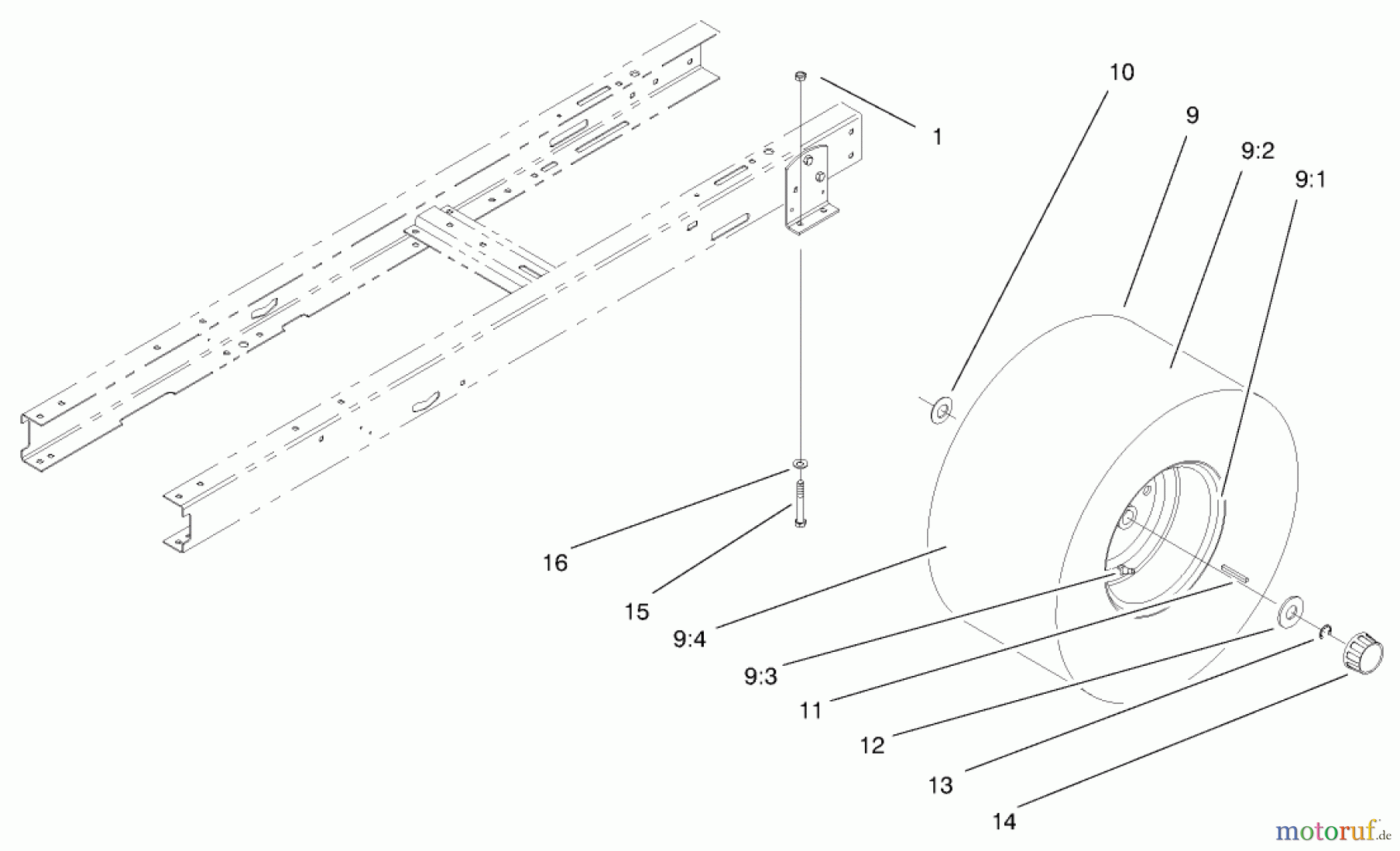  Toro Neu Mowers, Lawn & Garden Tractor Seite 1 71217 (14-38HXL) - Toro 14-38HXL Lawn Tractor, 1997 (7900001-7999999) REAR WHEEL ASSEMBLY