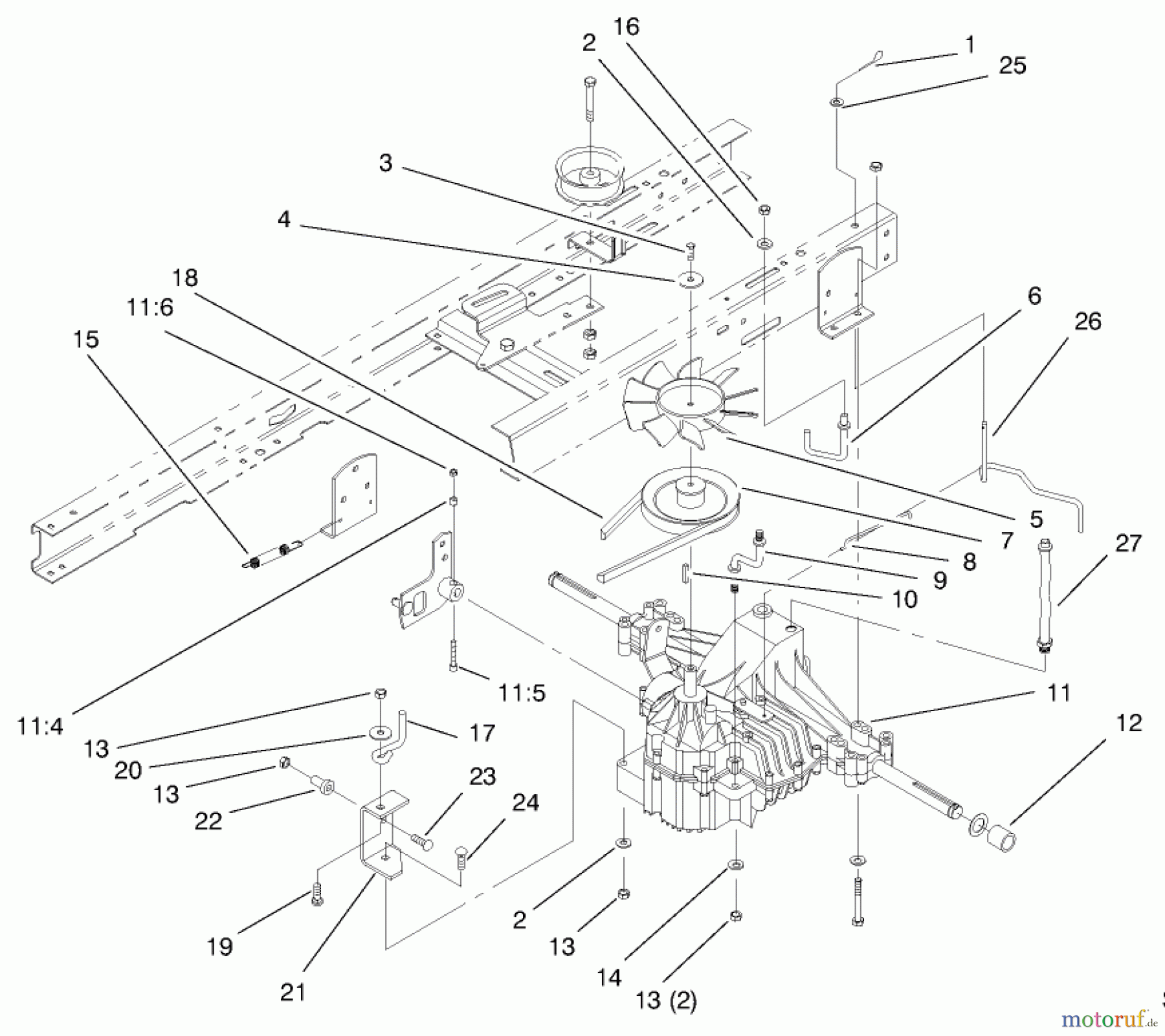 Toro Neu Mowers, Lawn & Garden Tractor Seite 1 71217 (14-38HXL) - Toro 14-38HXL Lawn Tractor, 1997 (7900001-7999999) TRANSAXLE ASSEMBLY