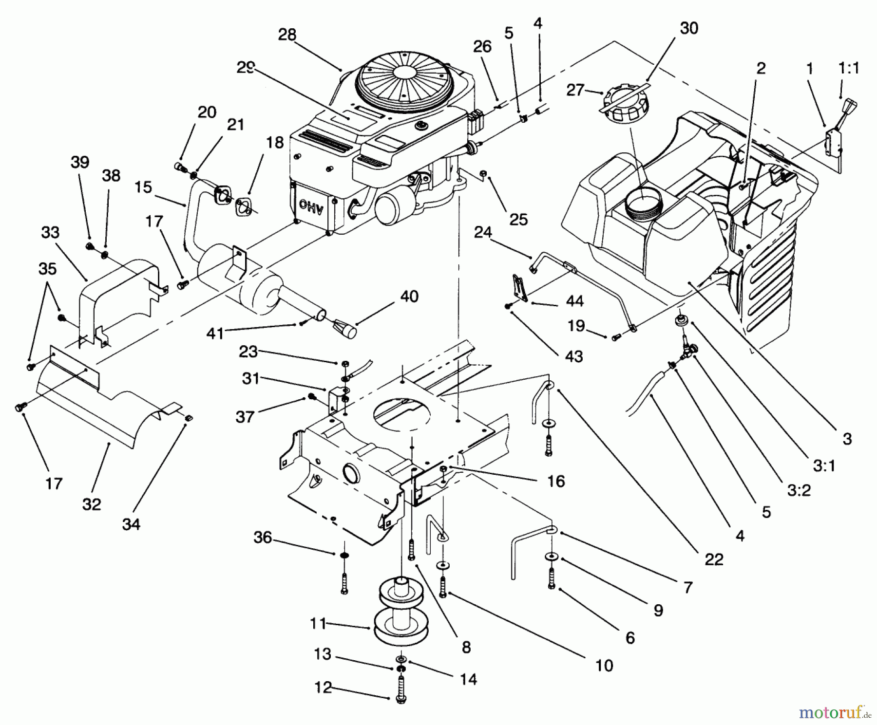  Toro Neu Mowers, Lawn & Garden Tractor Seite 1 71196 (16-44HXL) - Toro 16-44HXL Lawn Tractor, 1996 (6900001-6999999) ENGINE ASSEMBLY