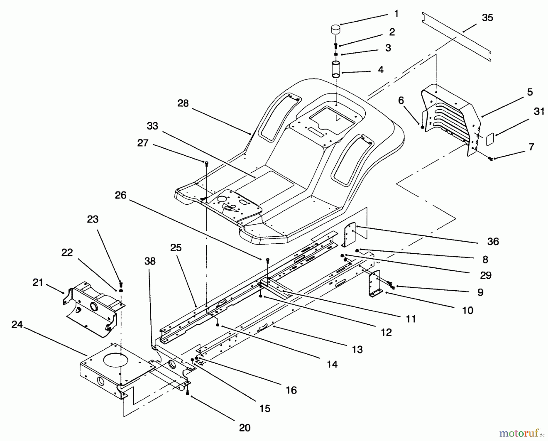  Toro Neu Mowers, Lawn & Garden Tractor Seite 1 71196 (16-44HXL) - Toro 16-44HXL Lawn Tractor, 1996 (6900001-6999999) FRAME ASSEMBLY